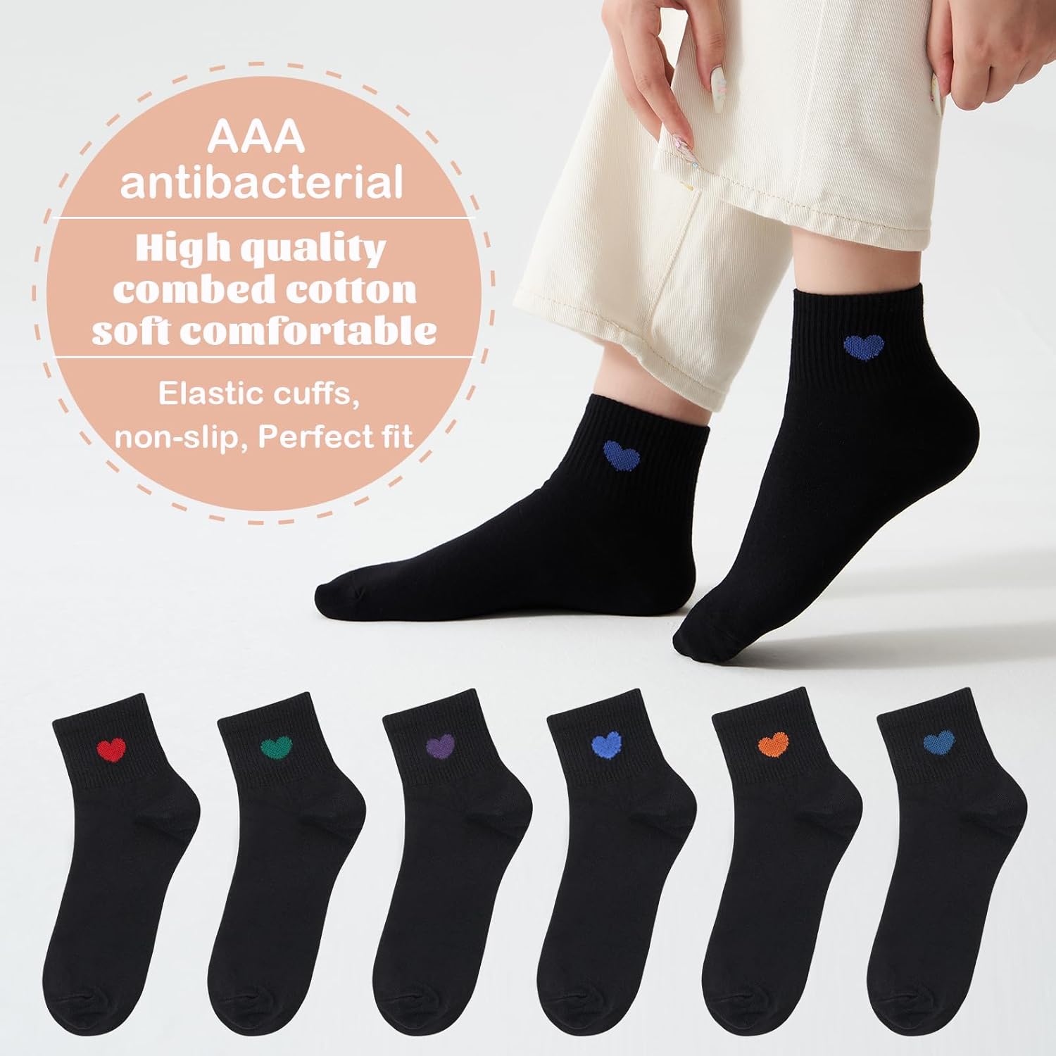 Women's Cute Ankle Crew Socks - Novelty Fun Heart Cotton Casual Athletic Running Socks-6Pairs - Image 2