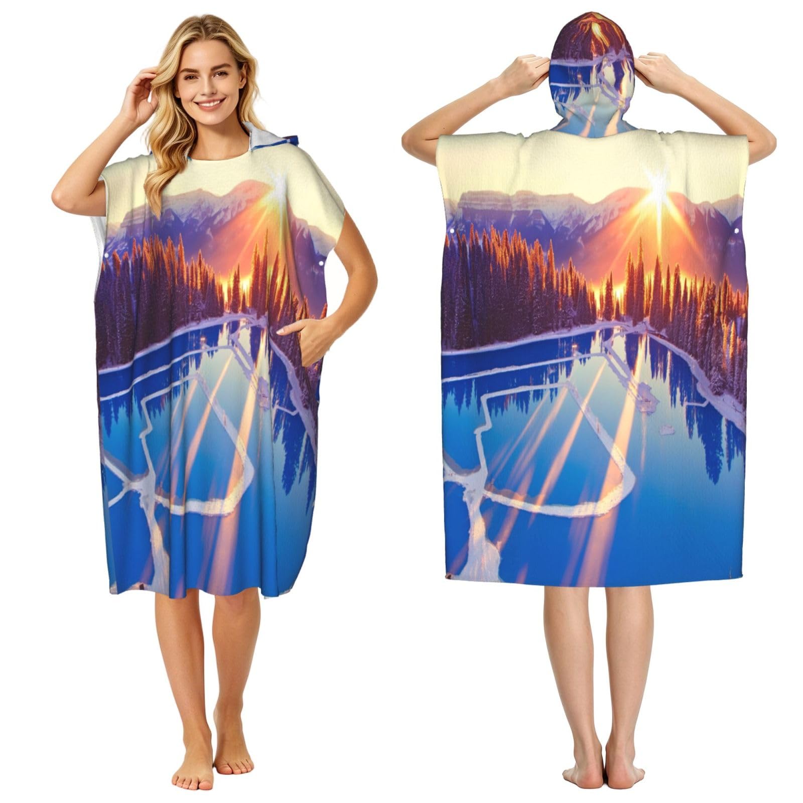 DTHKJNLSF Winter Beauty Adult Hooded Beach Poncho Towel