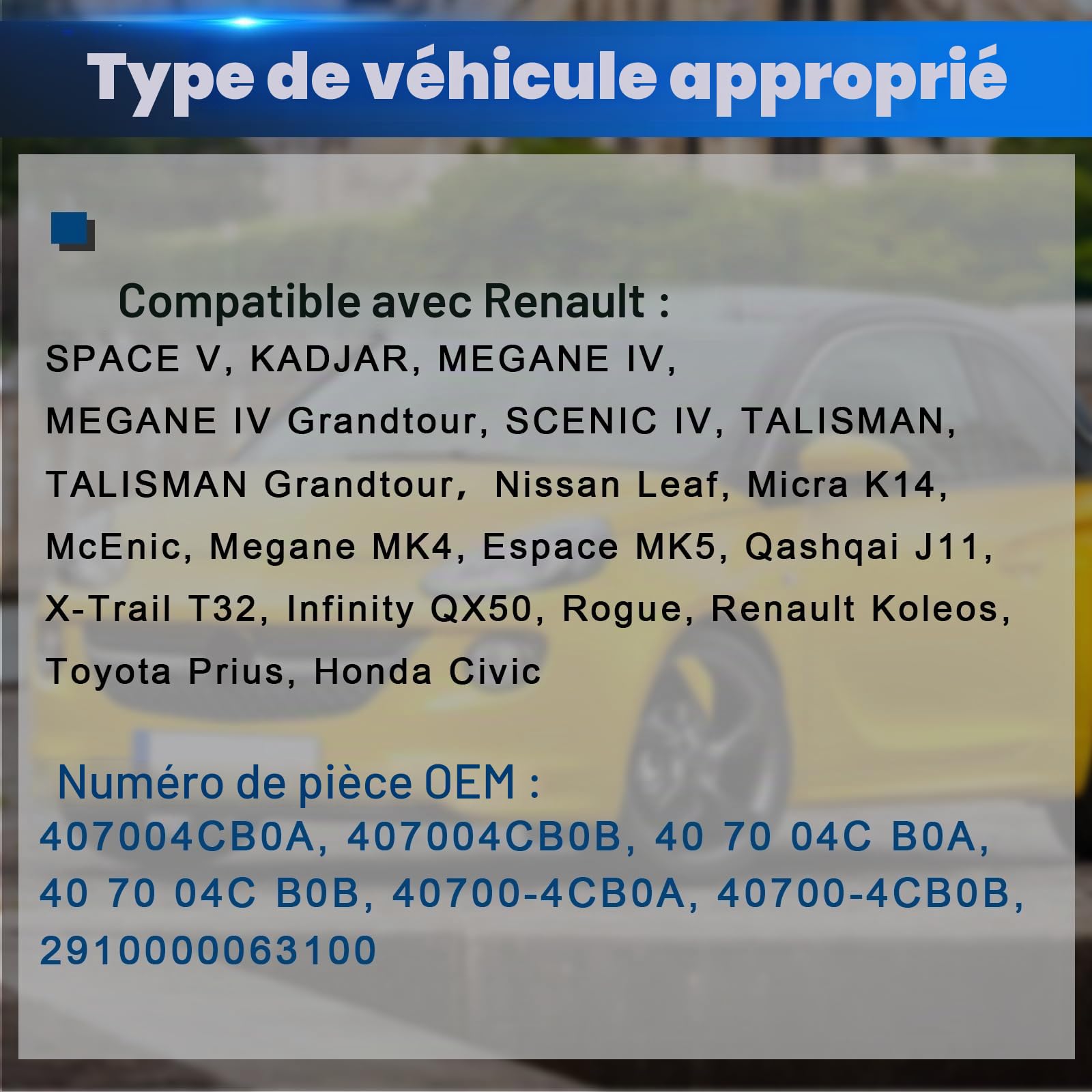 Capteur de Pression des Pneus Compatible avec Renault Espace V, Kadjar, Megane IV/Grandtour, Scenic IV, Talisman/Grandtour RDKS TPMS Compatible avec Micra V Qashqai II X-Trail 407004CB0A 407004CB0B