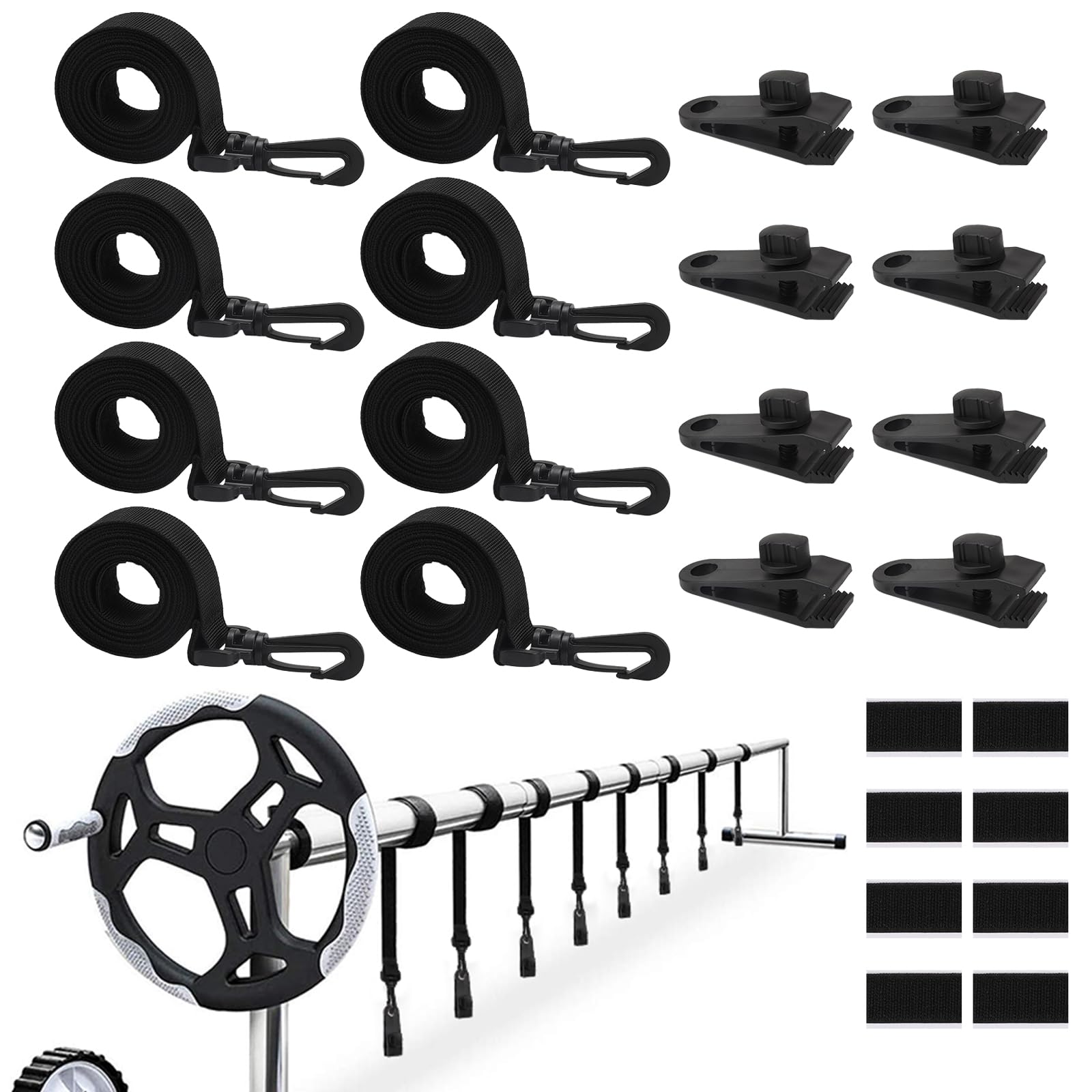 Enrollador Solar para Piscina, Sistema de Enrollado para Láminas de Piscina, Kit de Fijación para Ruedas de Cubierta Solar de Piscina, Rodillo de Piscina para Cubierta Solar, 8 Bandas de Sujeción