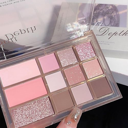 Miniatura 8 de Paleta de sombras de ojos para maquillaje de ojos, 12 colores nude marrón rosa mate sombra de ojos, alta pigmentación bronceada, morada, sombra de