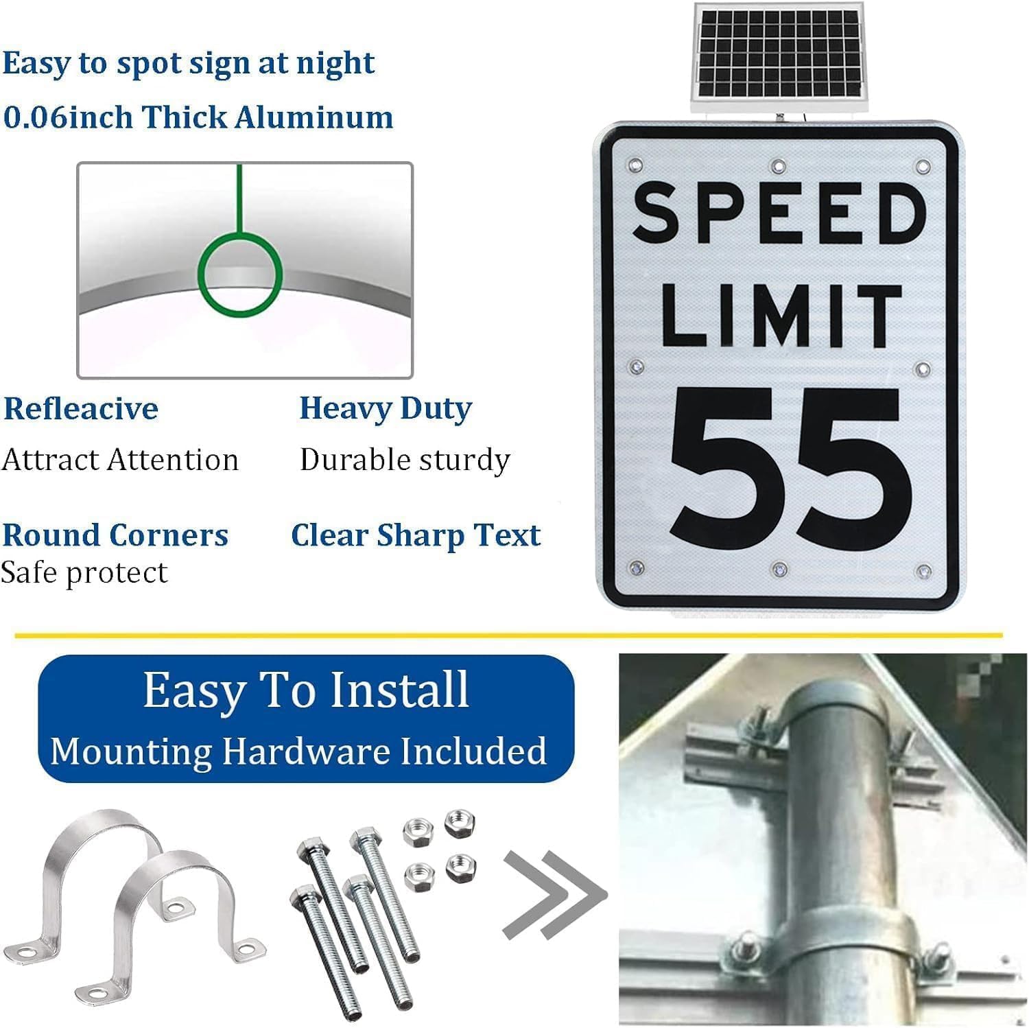 24 Solar Powered Led Speed Limit Sign - Flashing Traffic Signal, Waterproof Aluminum for Road Safety, Durable Roadway Warning Sign Speed Limit 30 Mph