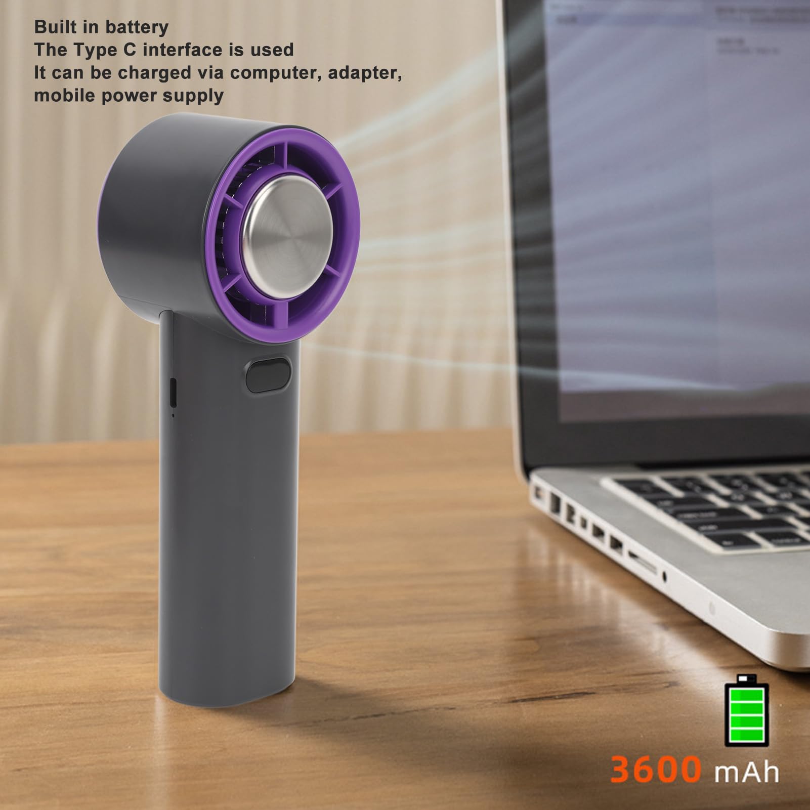 Mumusuki Ventilador Portátil de Mano, 3600 MAh con Batería USB Recargable Pantalla Digital Ventilador de Escritorio Personal Ventilador de Refrigeración para Oficina Regalo de Viaje Al