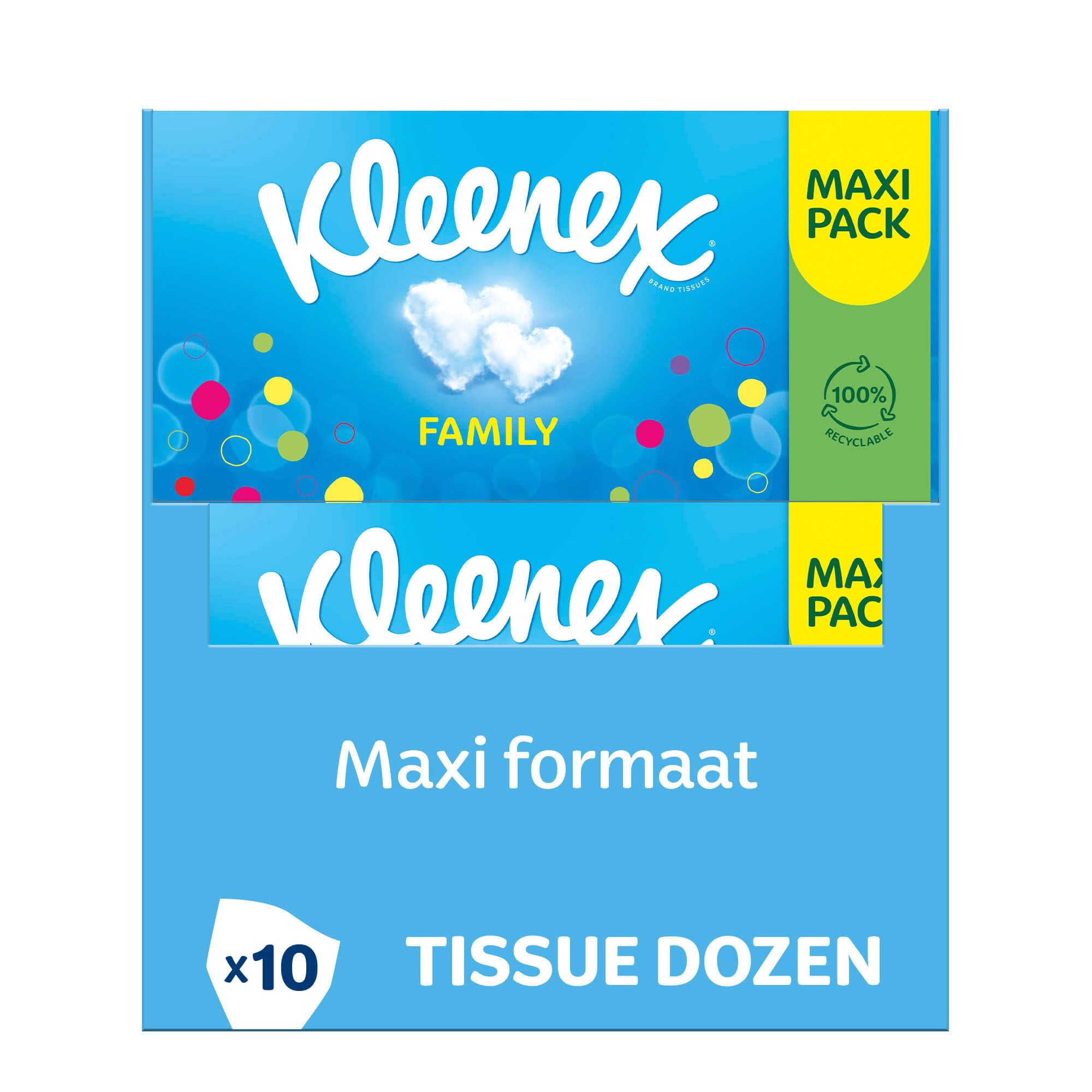 Tissus Kleenex Family - 1280 mouchoirs - 10 x 128 pièces - Coffret cadeau Bleu