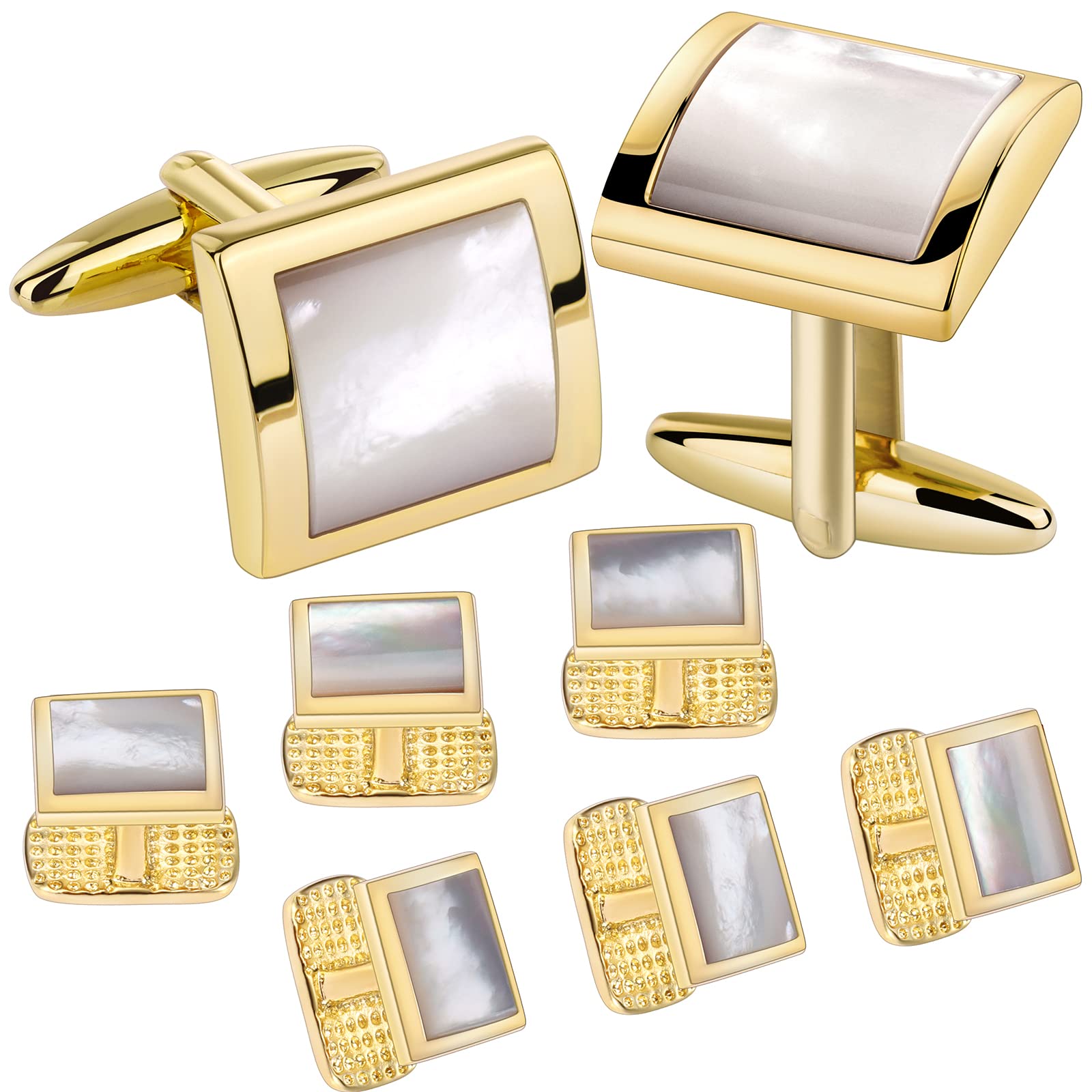 HAWSON Cufflinks and Studs for Men with Gift Box, Gold or Silver Tone Cuff Links, Mens Jewelry or Accessories for Wedding Business Anniversary Birthday