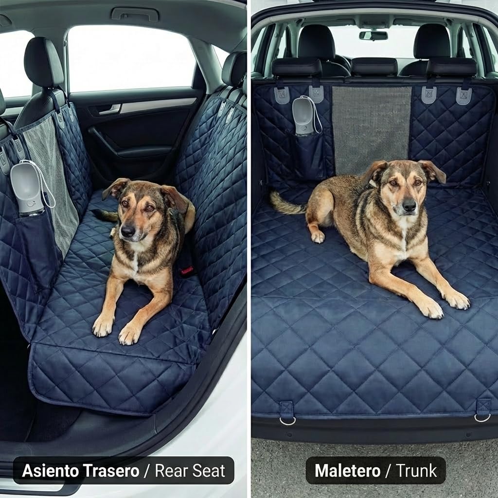 IWOTTO Funda Coche Perro | Protector Asiento Trasero y Maletero | Impermeable, Antideslizante y Ajustable | Pack Bebedero + Cinturón Seguridad | Fácil de Limpiar - 4