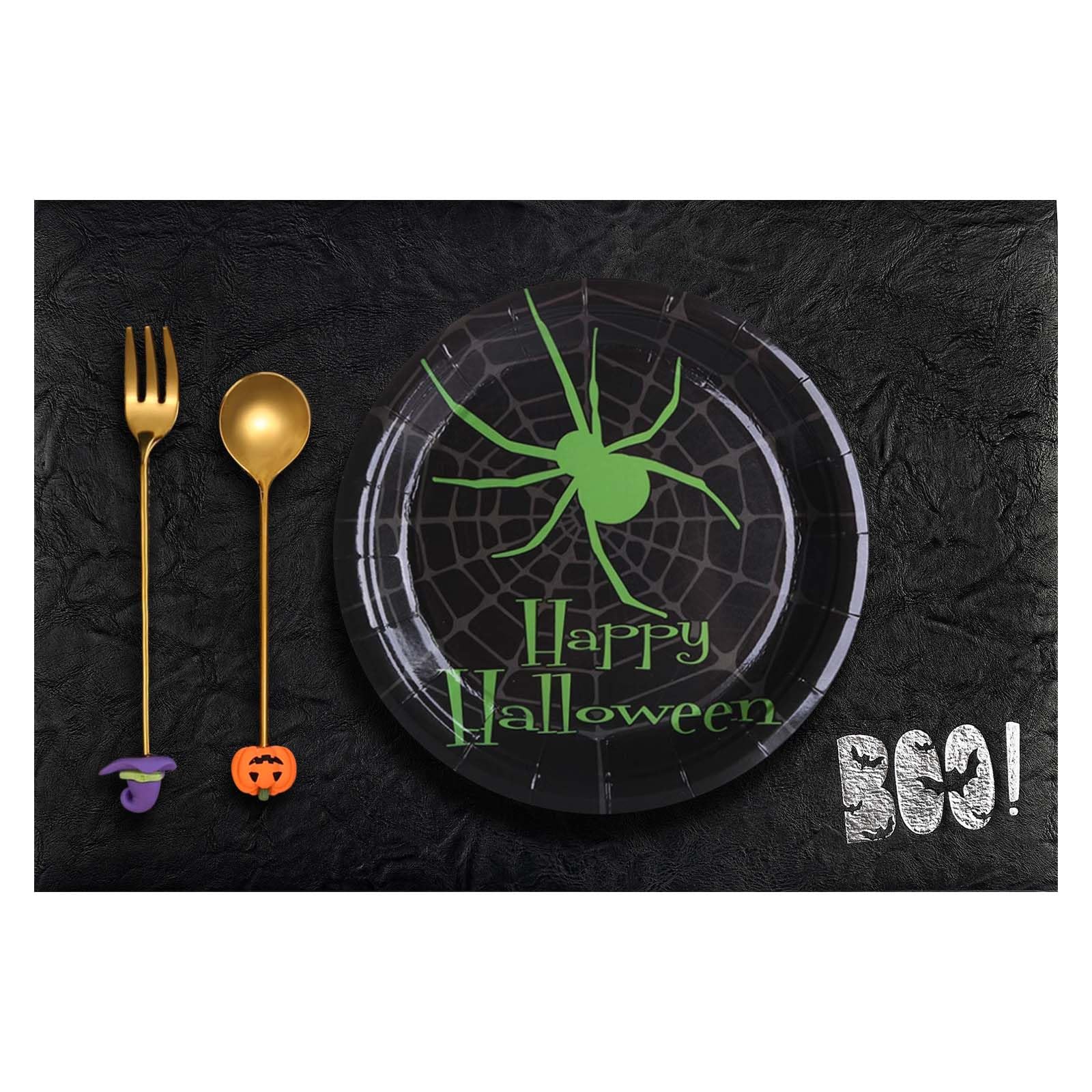 AHHFSMEI Placemats Set of 6 Faux Leather Place mats for Dining Table Heat-Resistant Non-Slip Washable Waterproof Coffee Mats Easy Clean Table Mats(Halloween Black)