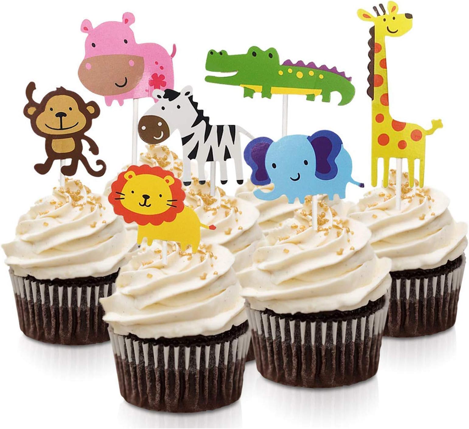 FishMM 21pcs Cute Zoo Animal Cupcake Toppers Picks,Jungle Animals Cake Toppers for Kids Baby Shower Birthday Party Cake Decoration Supplies