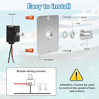 DC 12 V Dimmer Switch, Continuous Dimming for Motorhome, Boat, Truck, Caravan for Motorhome Boat Truck Caravan Trailer Light (Sliver)