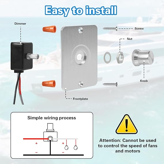 DC 12 V Dimmer Switch, Continuous Dimming for Motorhome, Boat, Truck, Caravan for Motorhome Boat Truck Caravan Trailer Light (Sliver)