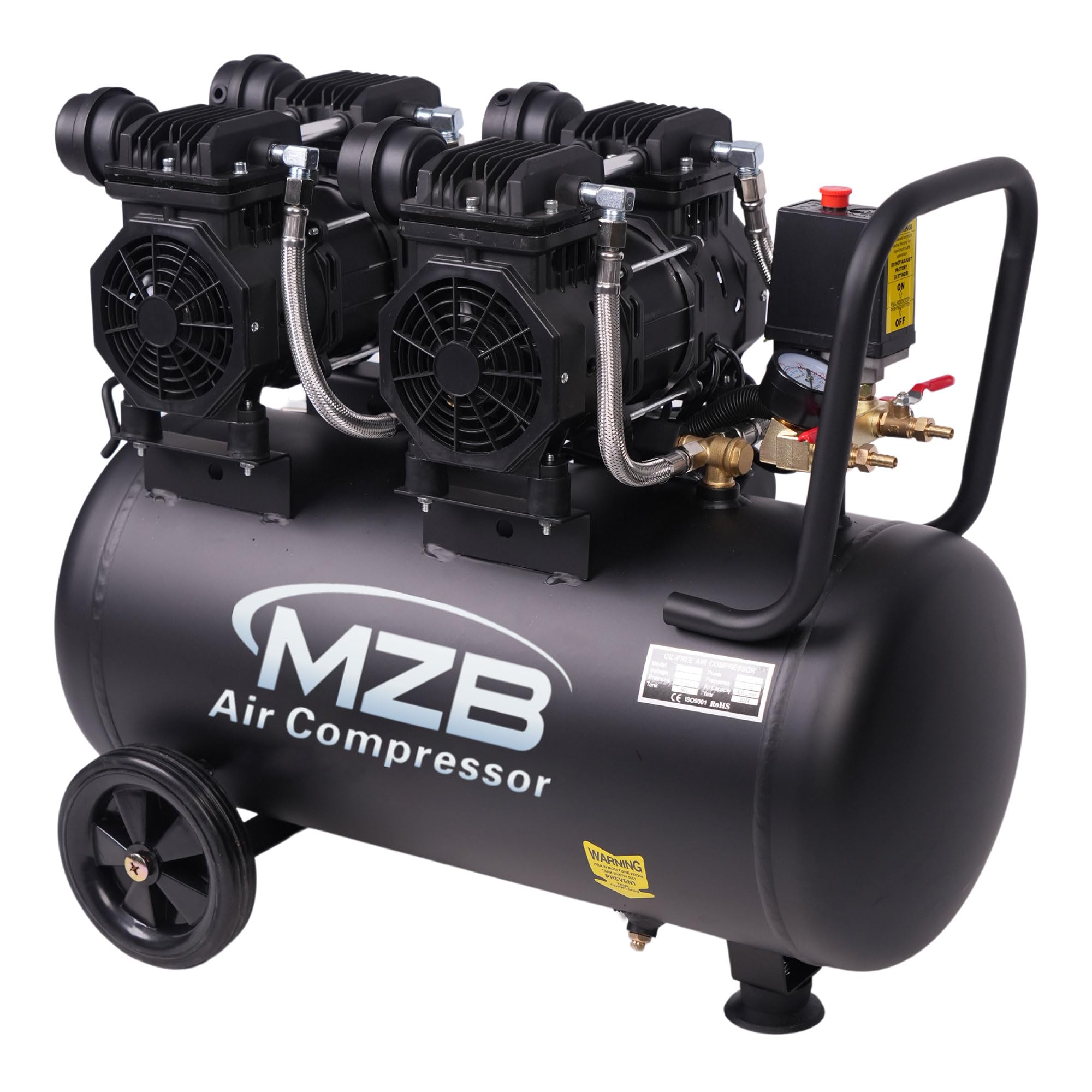 MZB 13 Gallon Ultra Quiet Air Compressor 115Psi Steel Tanks Oil Free Air Compressor Ideal for Tire Inflation Pneumatic Tool Spray Painting 72dB Noise Level
