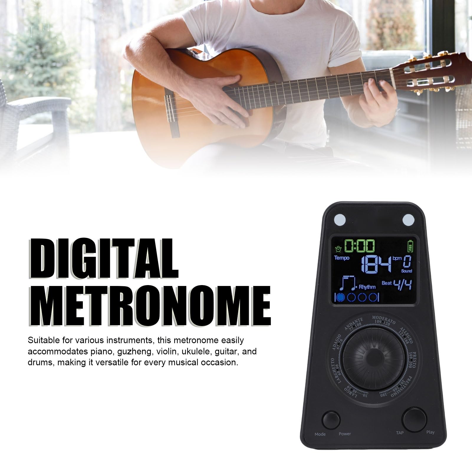 Generic Métronome Numérique Portable, Haut-parleur BT, fonctionnalité pour Piano Guzheng, qualité Sonore Claire, Batterie 1100mAh (BLACK)