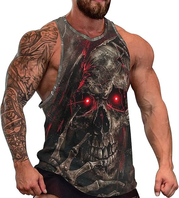 Men's 3D Grim Reaper Skull Print Tank Top Moisture-Wicking Lightweight Summer Gym Muscle Sleeveless Shirts