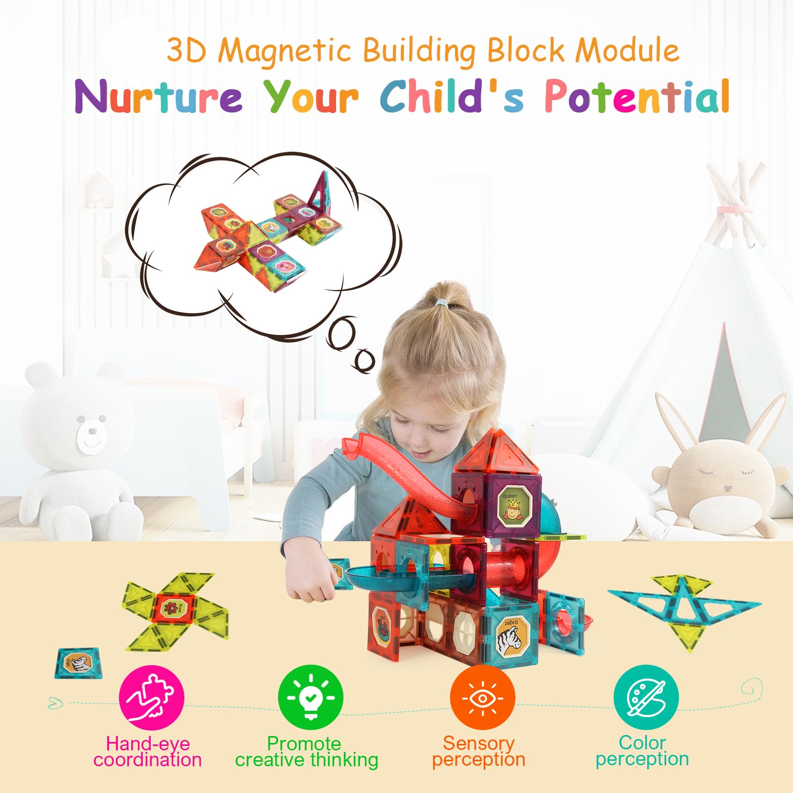 Beeyouk costruzioni magnetiche,111 Pezzi Giocattoli Educativi Magneti Bambini per Ragazzi Ragazze,Giochi 3D Tubi Costruzioni Magnetiche per Bambini, Regalo per Bambini di 3 4 5 6 7 8 9 10 Anni