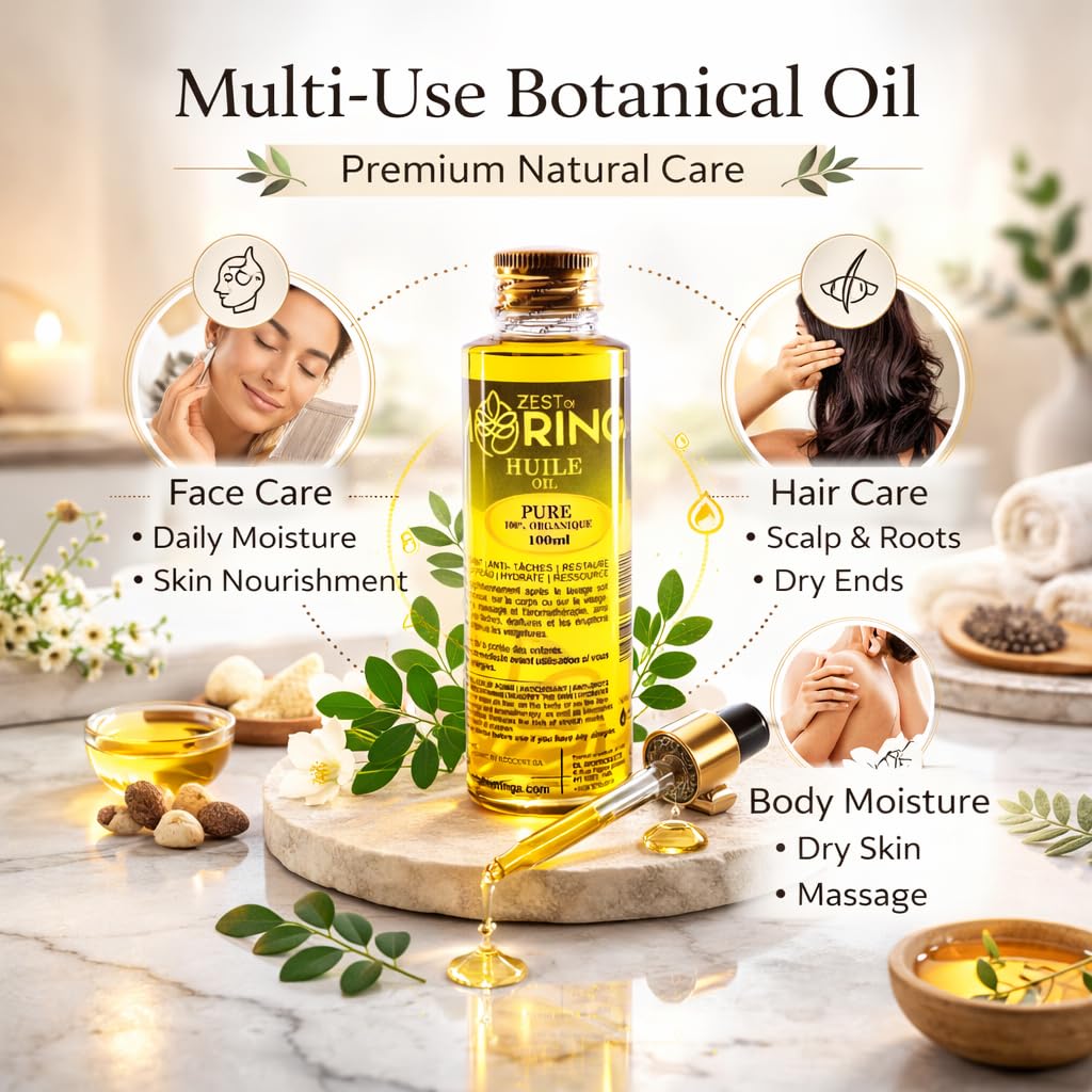 Zest Of Moringa Face Oil For Anti - Aging Wrinkles | Moringa Oil For Skin Care, Hair Care, Acne Treatment & Eczema Essential Oil | 100% Pure & Organic | 100 ML