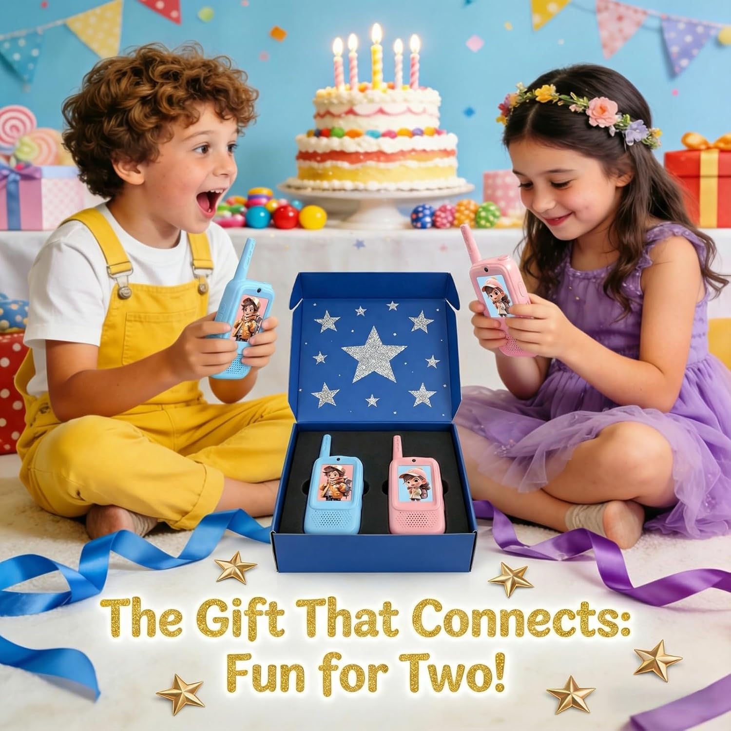 Video Walkie Talkies for Kids, 2 Pack Rechargeable Kids Walkie Talkies with Screen Display, Long Range Two-Way Radios with Voice Effects, Indoor Outdoor Camping Gift (Blue & Pink)