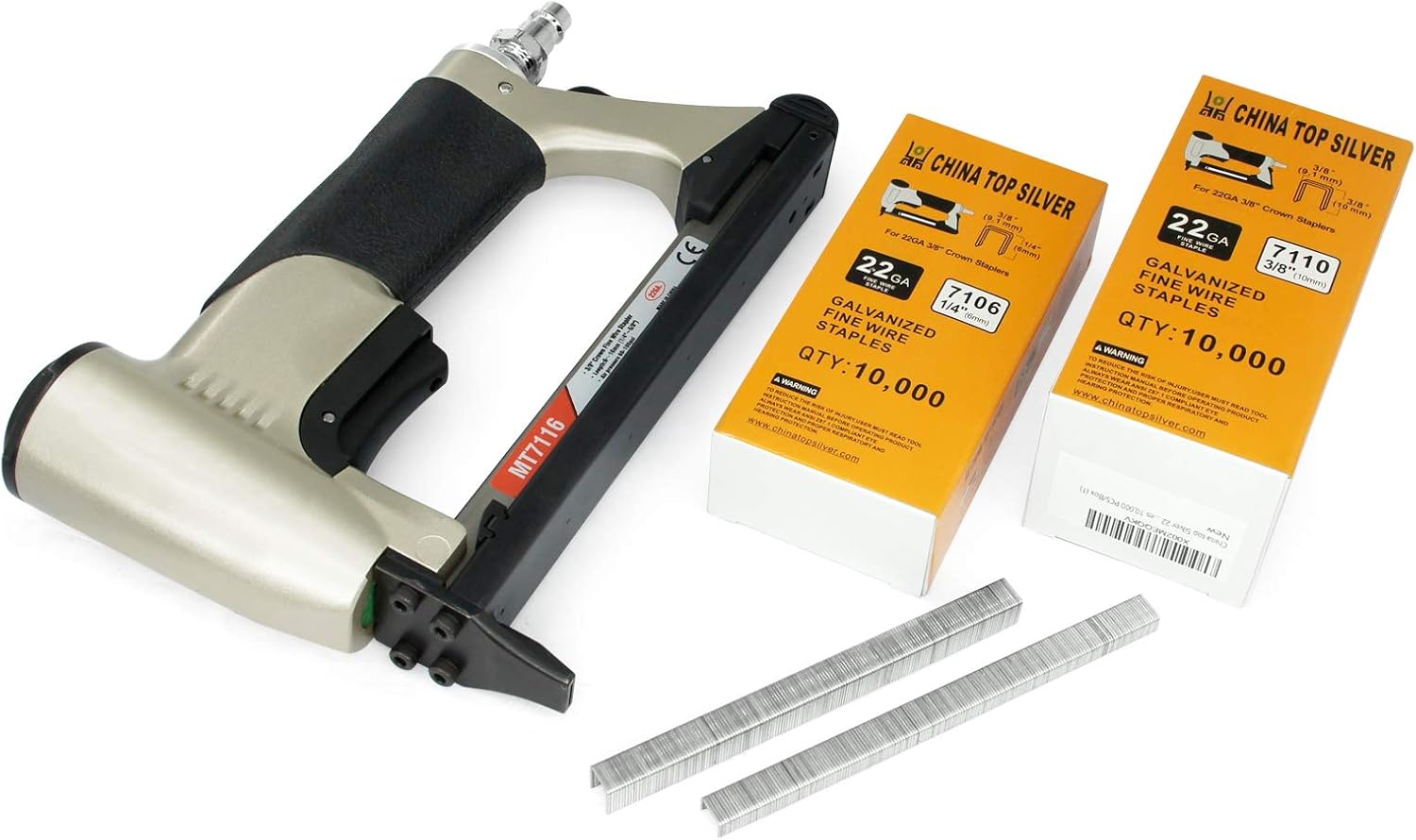 MT7116 Pneumatic Upholstery Stapler, Light and Quiet - 22 Gauge 71 Series 3/8-inch Crown, 1/4-inch to 5/8-inch Staples, Air Staple Gun, Power Upholstery Stapler for Furniture