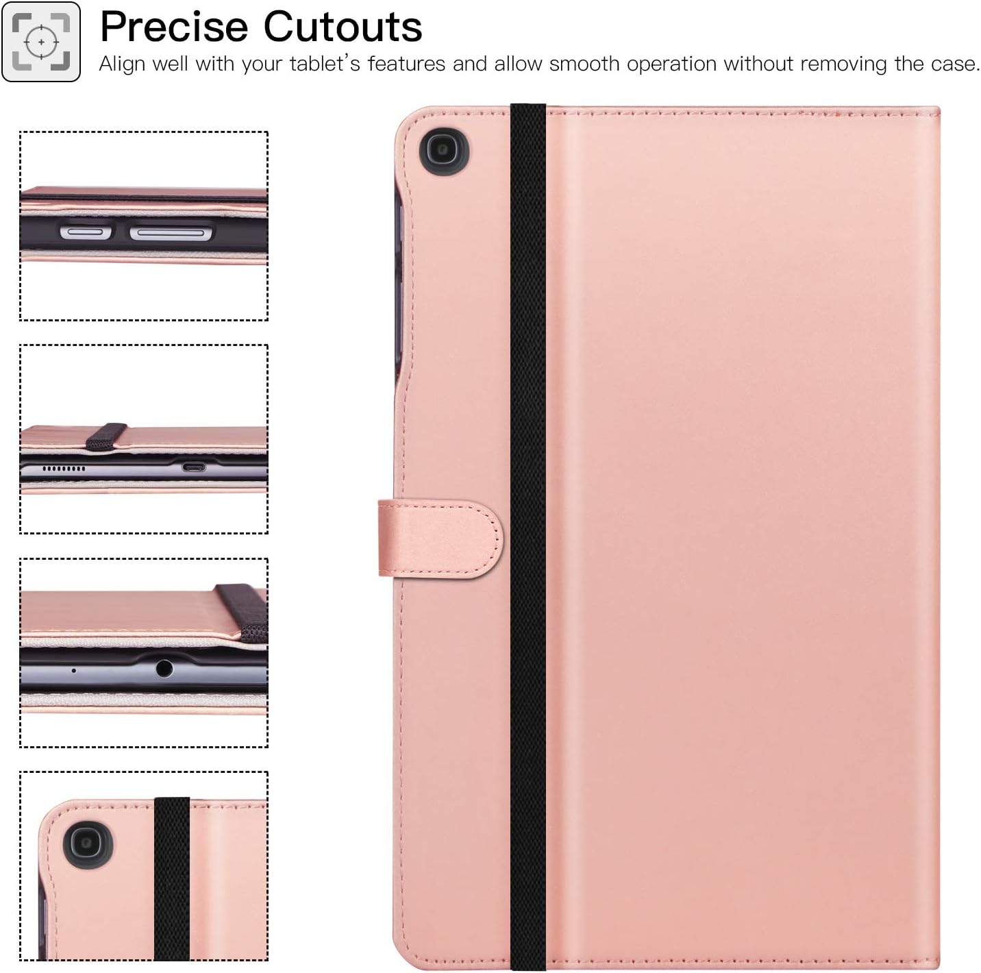 ZtotopCase برای Samsung Galaxy Tab A 10.1 Inch 2019 (SM-T510 / T515) ، PU Leather Folding Stand Folio Cover با دارنده قلم ، جیب کارت و زاویه دید چندگانه ، رز طلایی