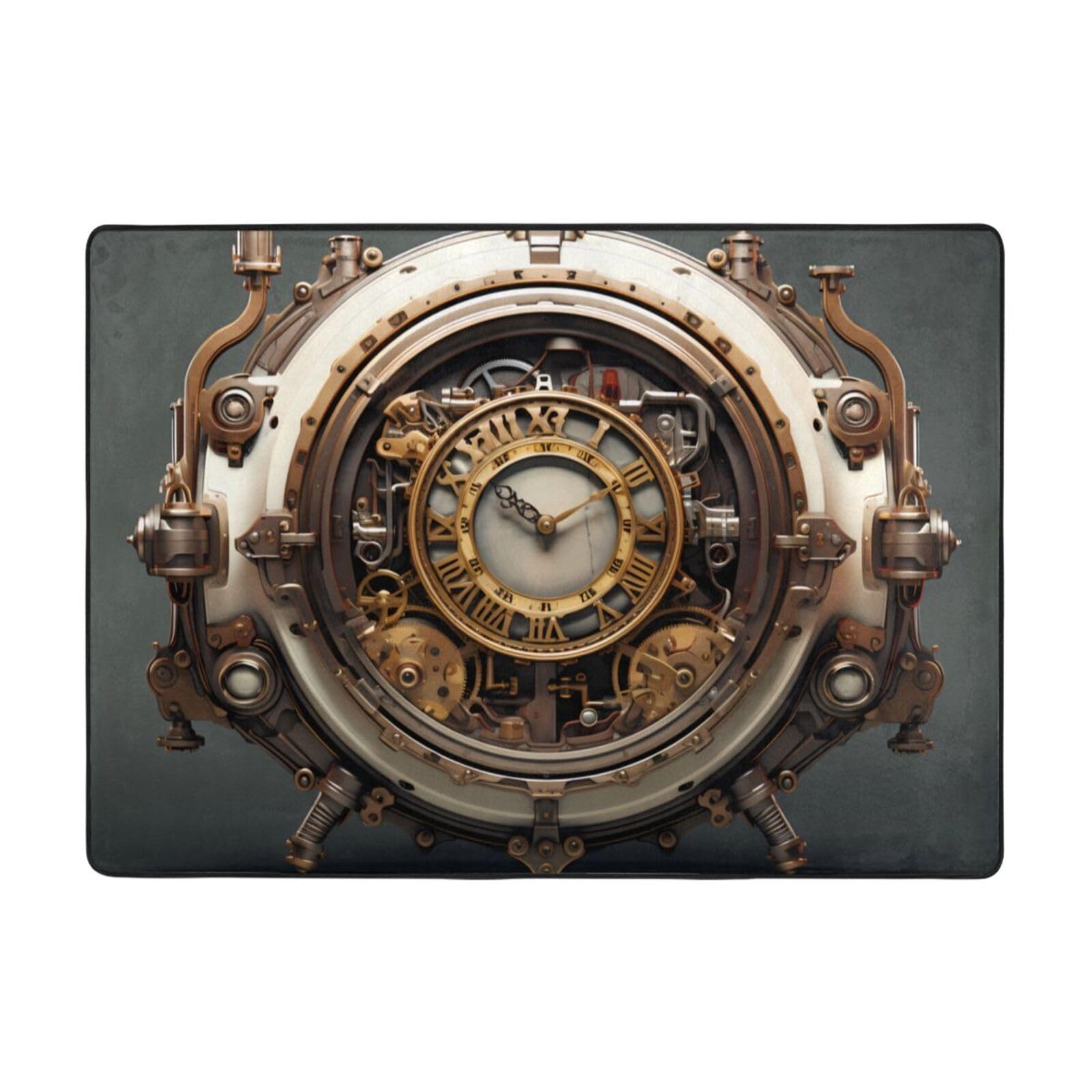 Tapis de sol steampunk grand format avec engrenages d'horloge rétro