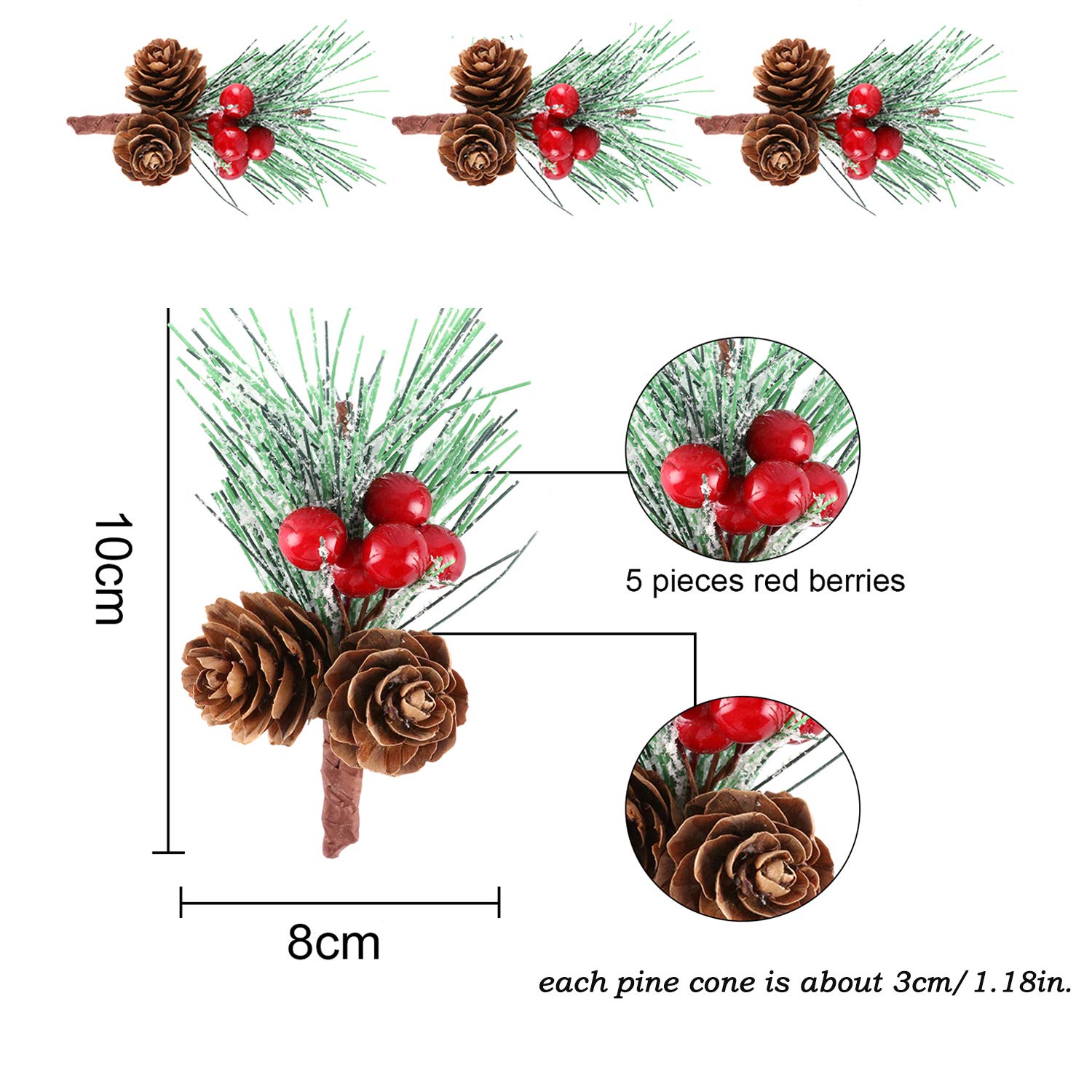 24 Pezzi Decorazioni Natalizie – Rametti Di Pino Artificiale Con Bacche Rosse, Pigne E Agrifoglio, Per Albero, Ghirlande, Centrotavola
