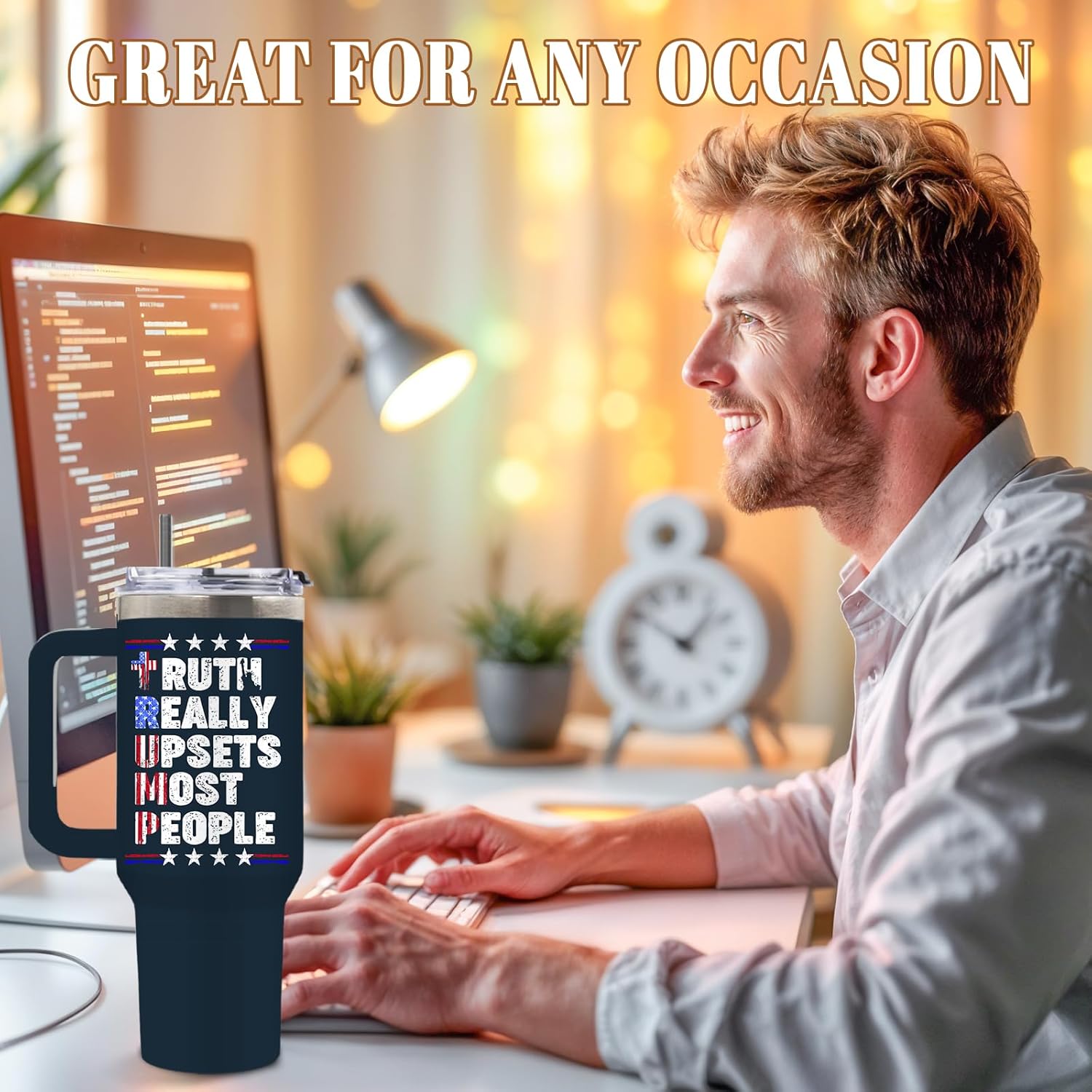 DUUV American Flag Tumbler 40 Oz, Patriotic Travel Mug for Men Dad Him, Stainless Steel Insulated Mug with American Flag, Christmas Thanksgiving Birthday Gift for Patriotic Americans, 1PCS - Image 7