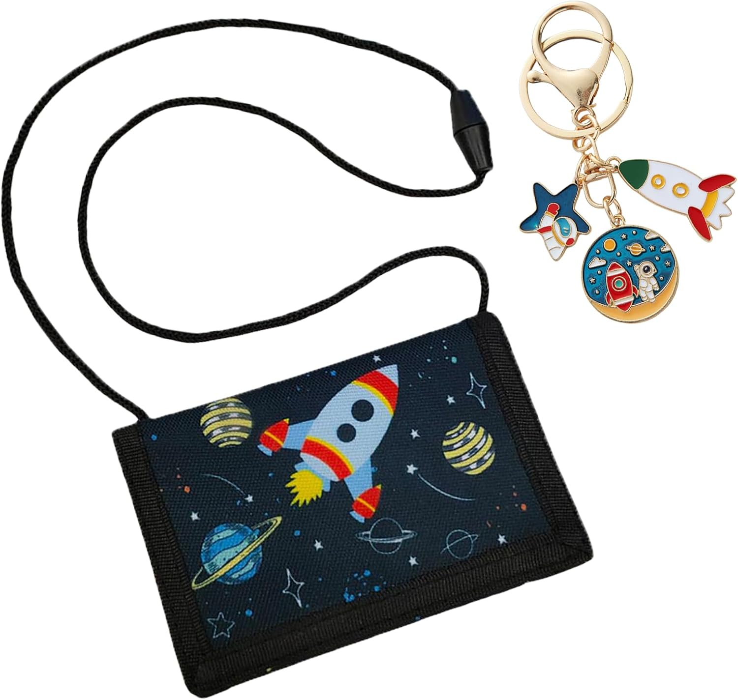 GWAWG Children's Neck Pouch Boys Purse Boys Purse Children with Key Ring Gifts Purse for Birthday Gift Rocket