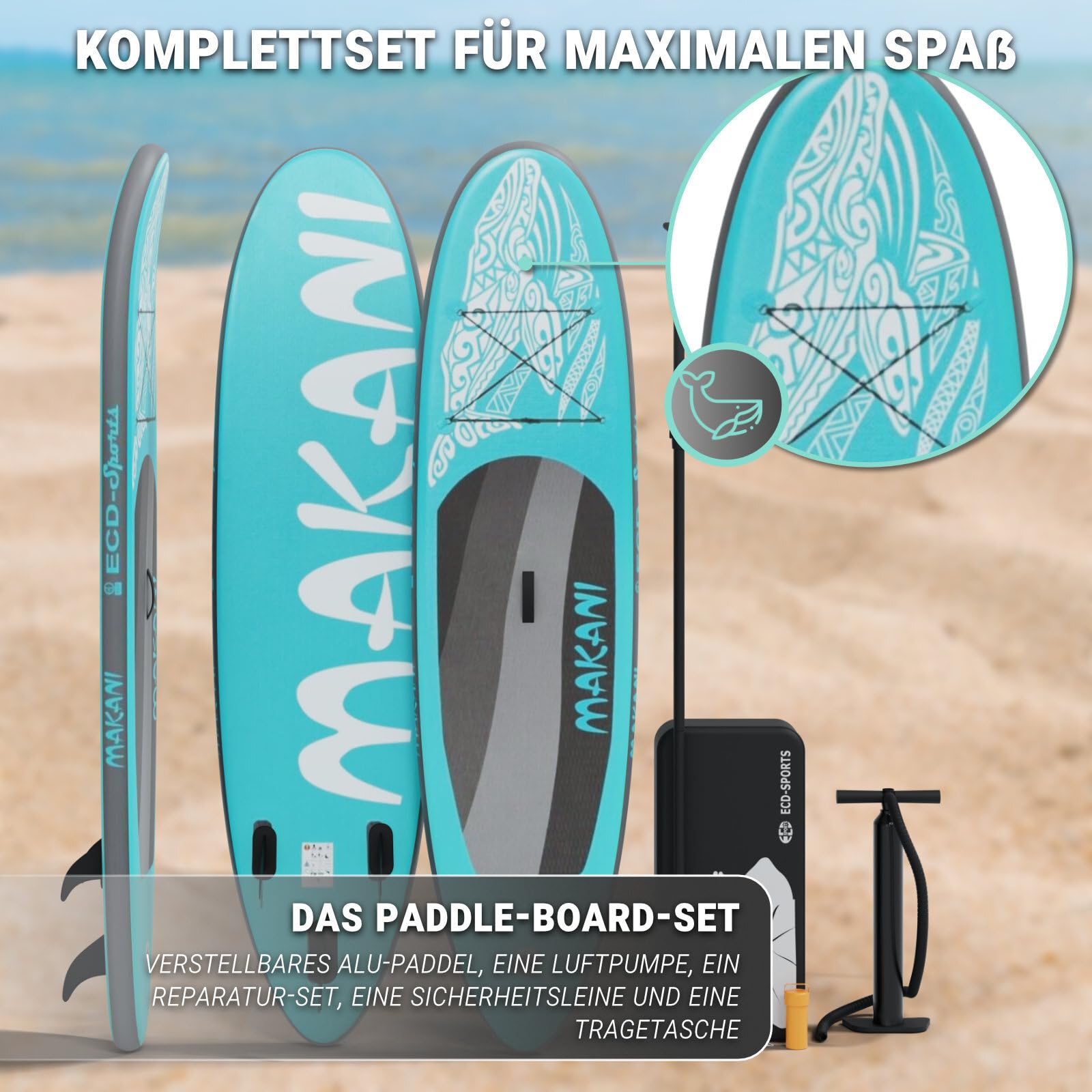 Stand Up Paddle Board | Allround SUP 320 cm | xxx | Komplettset | Drop-Stitch-Kern | bis 120 kg | 3 Finnen | Tragetasche | für Anfänger und Fortgeschrittene | aufblasbar