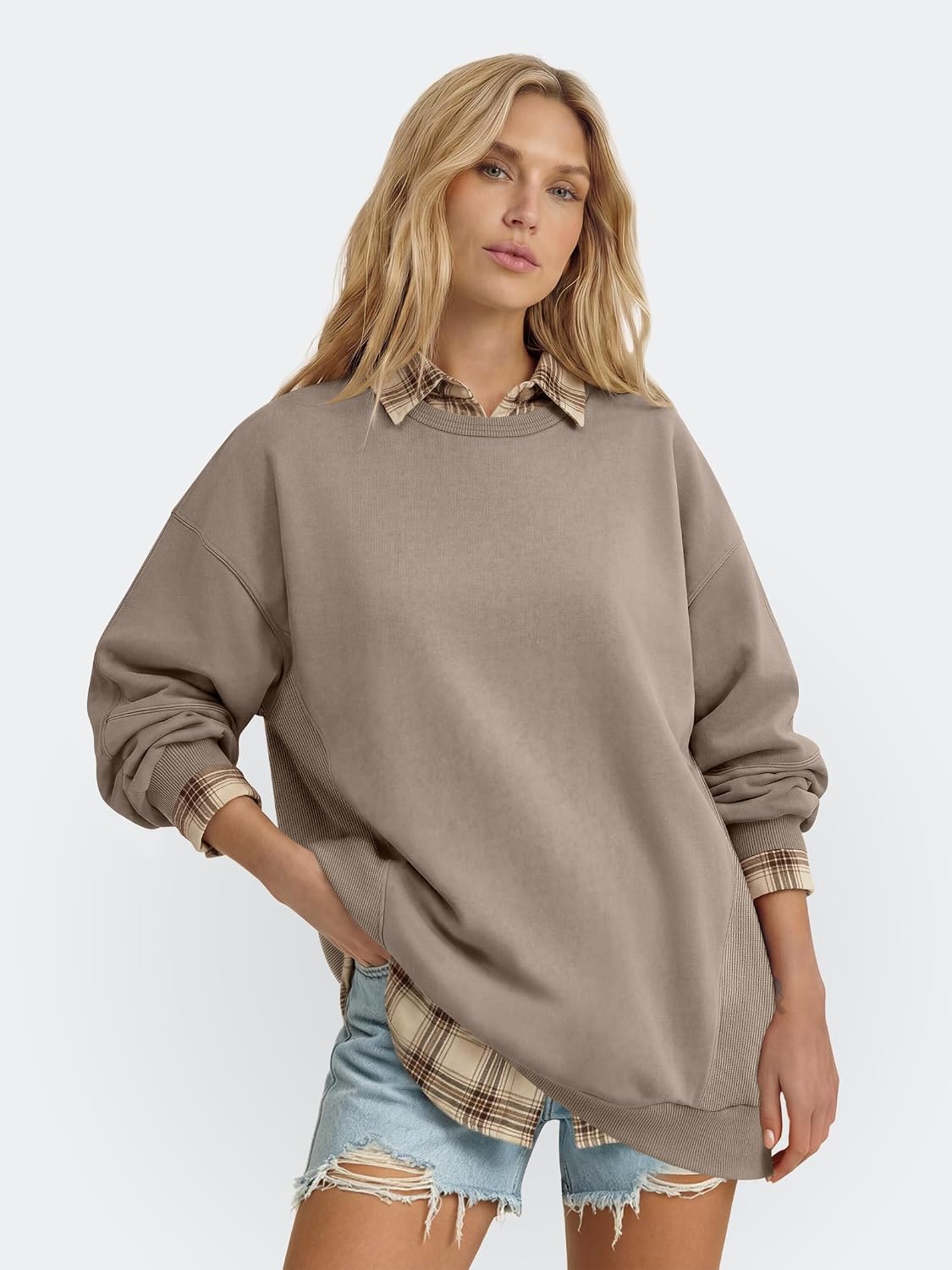 ANRABESS Womens Oversized Long Sleeve Crewneck Sweatshirts | Comfy Hoodies，Side Slits Pullover Top, Loose Fit, Casual Fall Outfits 2026, Teen Girls Y2k Clothing for Layering