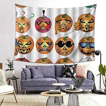 Amazon Co Jp Rosecny タペストリー インテリア 壁掛け かぼちゃの絵文字2 壁飾り 家 リビングルーム ベッドルーム 部屋 おしゃれ飾り 0ｘ150cm ホーム キッチン