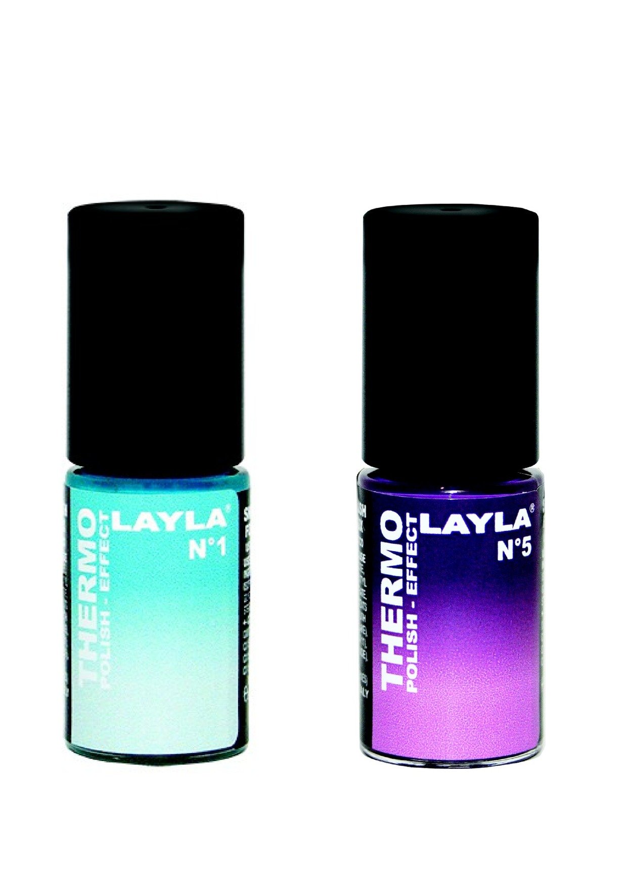 LAYLA COSMETICS Thermo polish effect No. 2, colour changing nail varnish, double pack.