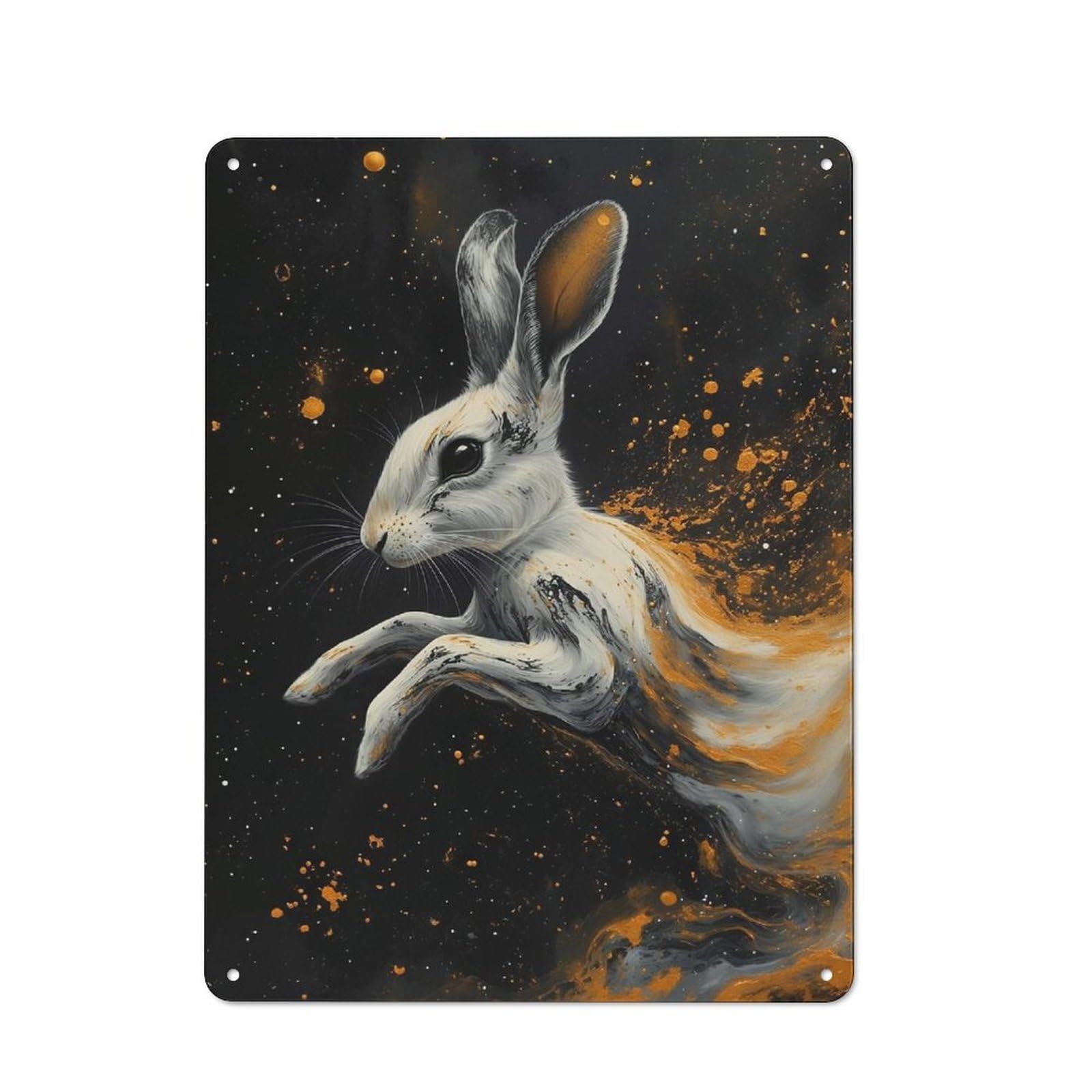 Junmoney Style-18 Hare In Motion With Golden Splashes Warehouse Style Metal Wall Decor 40X30cm, Tin Wall Sign For Modern Home, Workshop, Office Or Cafe
