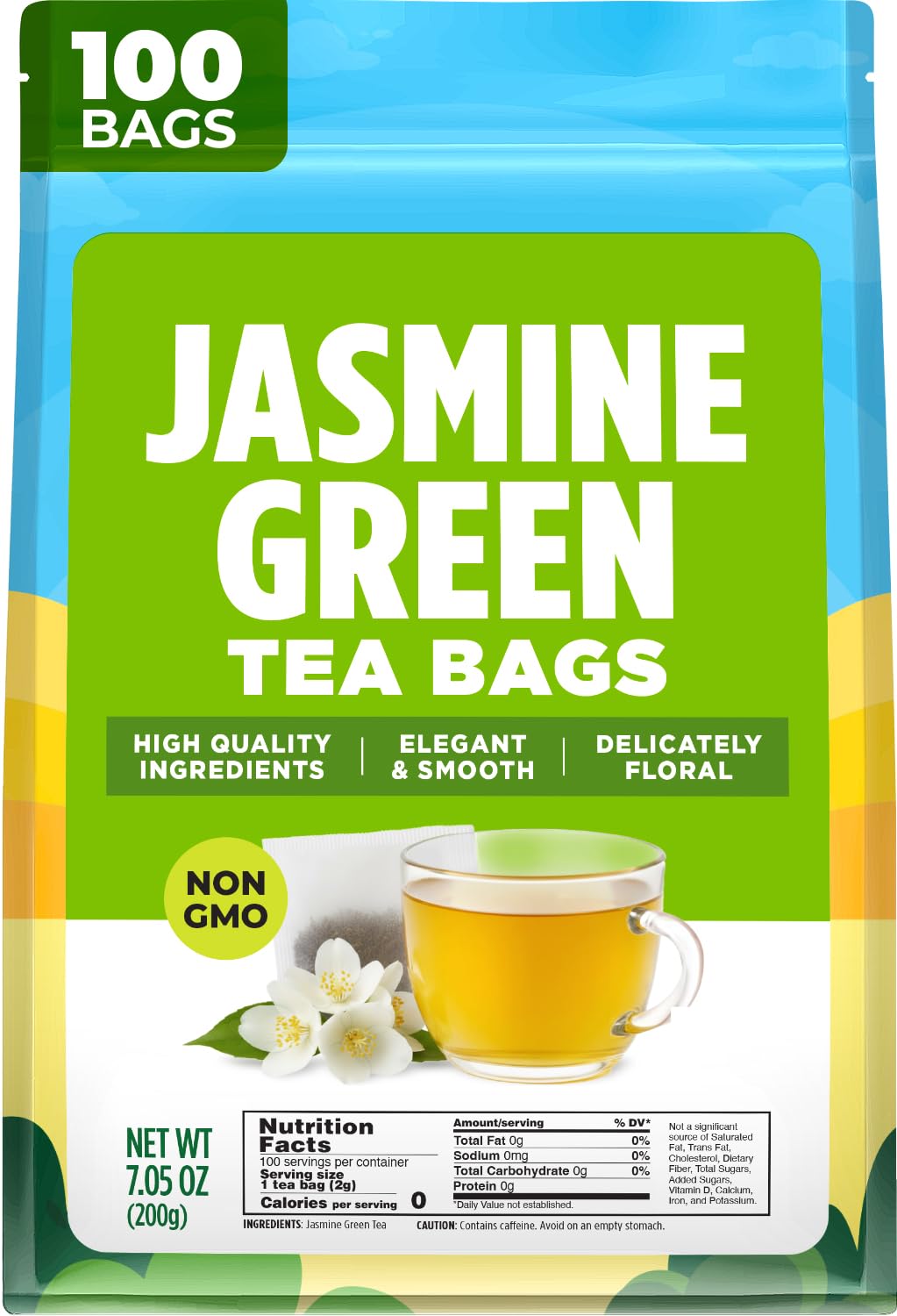 Jasmine Green Tea Bags 100 Count - 100% Natural Caffeinated Tea Jasmine 100 Count (Pack of 1)