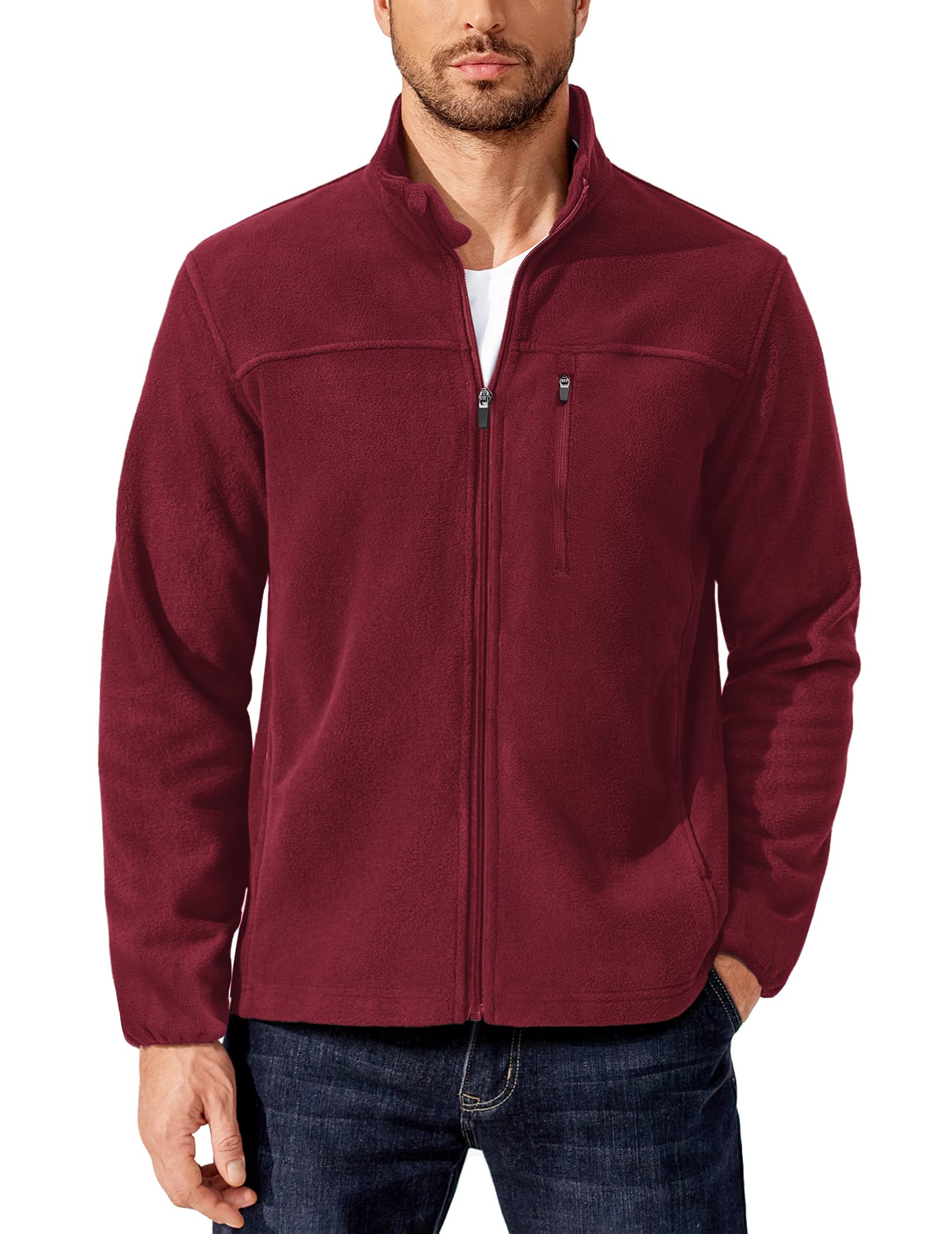 PINSPARK Fleecejacke Herren Stehkragen Full Zip Winterjacke Outdoor Leichte Fleece Jacke Trekking Laufen Wanderjacke Warm Strickjacke Übergangsjacke Mehrere Taschen
