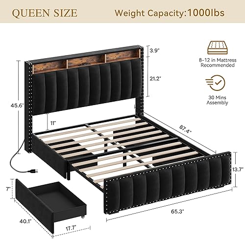 YITAHOME Queen Size Bed Frame with 4 Storage Drawers and RGB LED Lights - Thumbnail 5