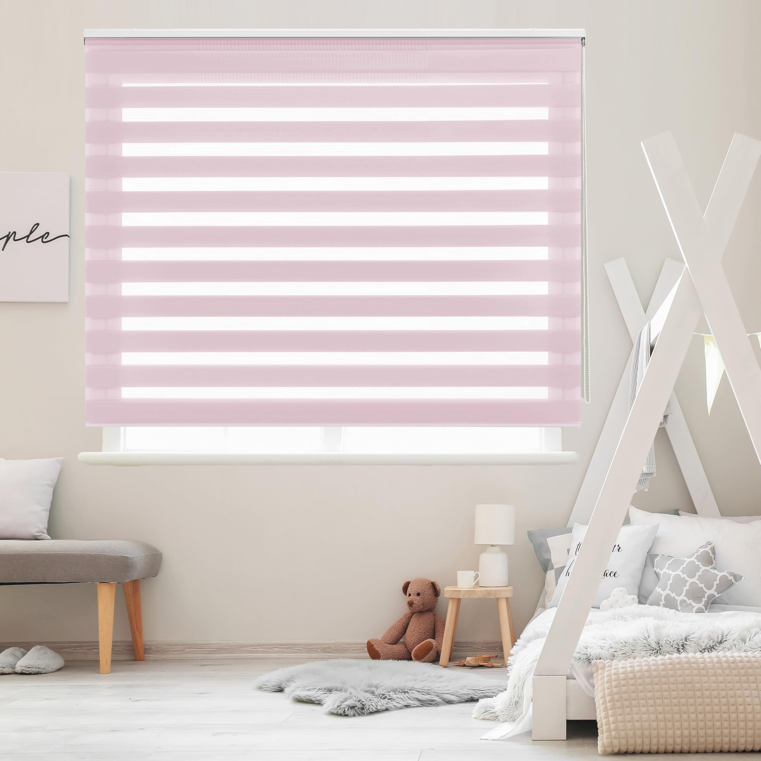 Blindecor Lira Double Layer Roller Blind, Night and Day, Pink, 80 x 180 cm
