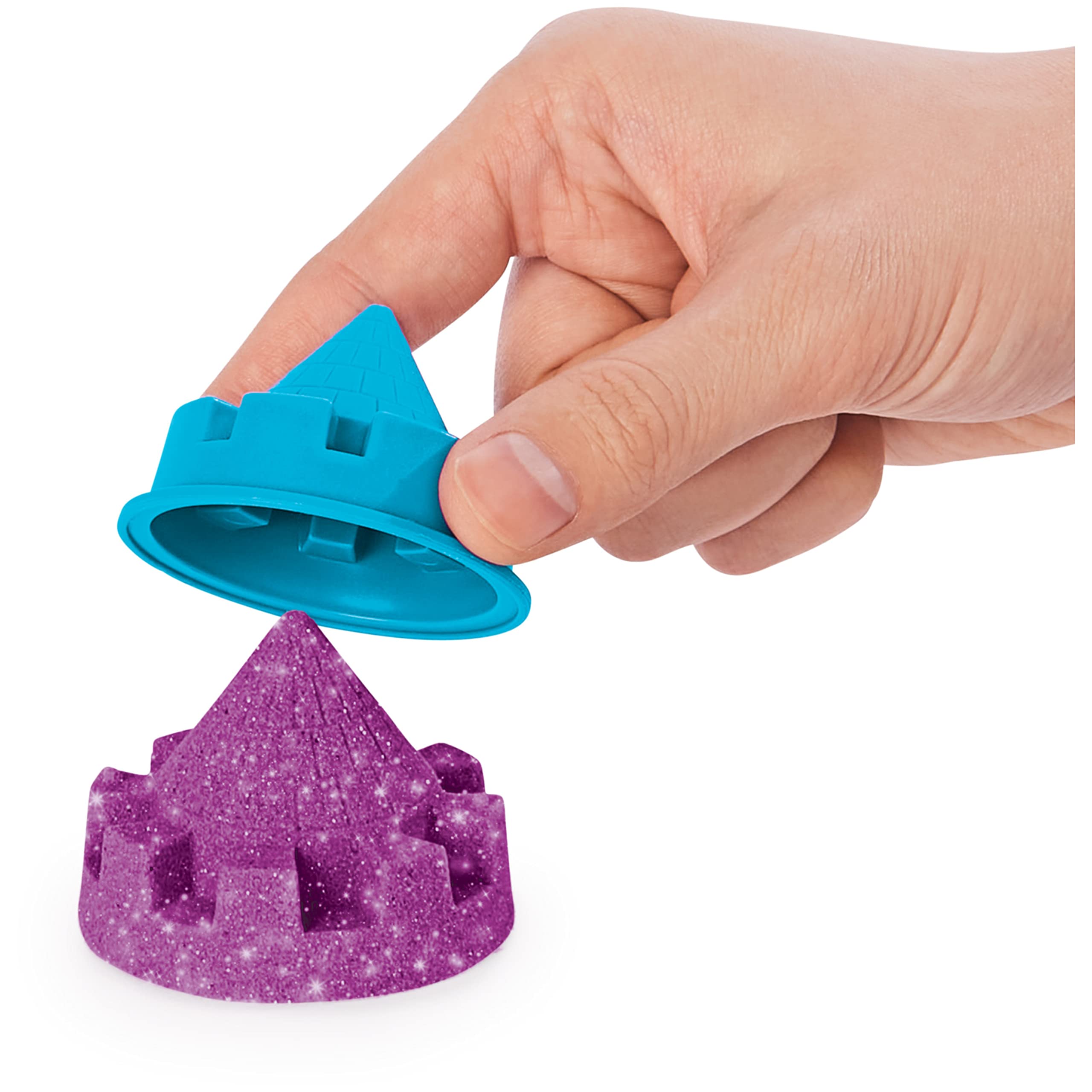 Kinetic Sand Zestaw do piaskownicy z połyskującym piaskiem 454 g magicznego piasku kinetycznego w kolorze fioletowym, wanna i akcesoriami do zabawy w pomieszczeniach, od 3 lat