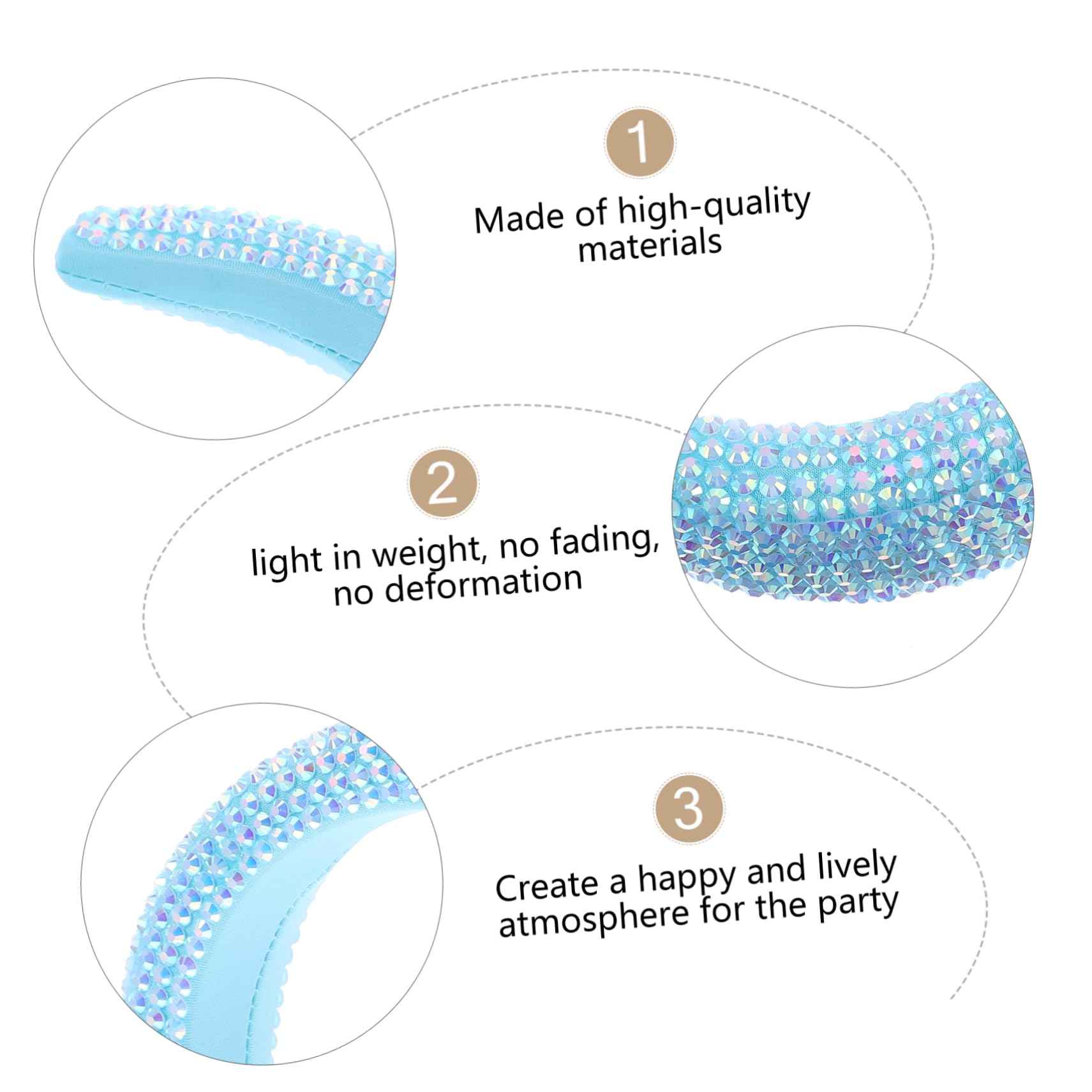 DOITOOL 3piezas Diadema De Cristal Brillante Acolchado Para Mujeres Accesorio De Moda Para Bodas y Fiestas Diadema Ancha De Rhinestone Lago