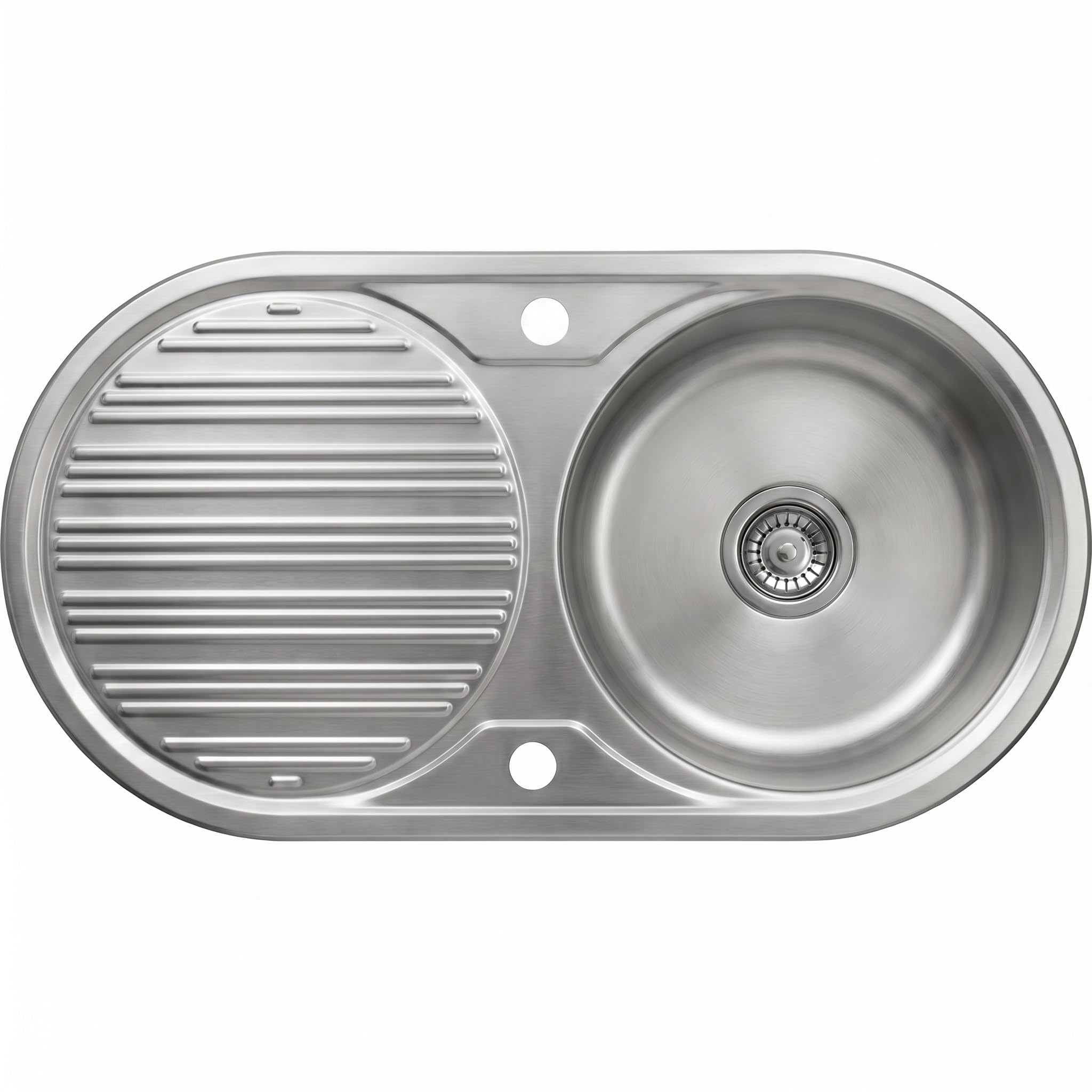SÄUBER® 840 x 440mm Stainless Steel Kitchen Sink Single One 1.0 Bowl Inset Drop in Installation Right Hand Drainer, 18/8 Grade Steel Sinks, Free Basket Strainer Waste
