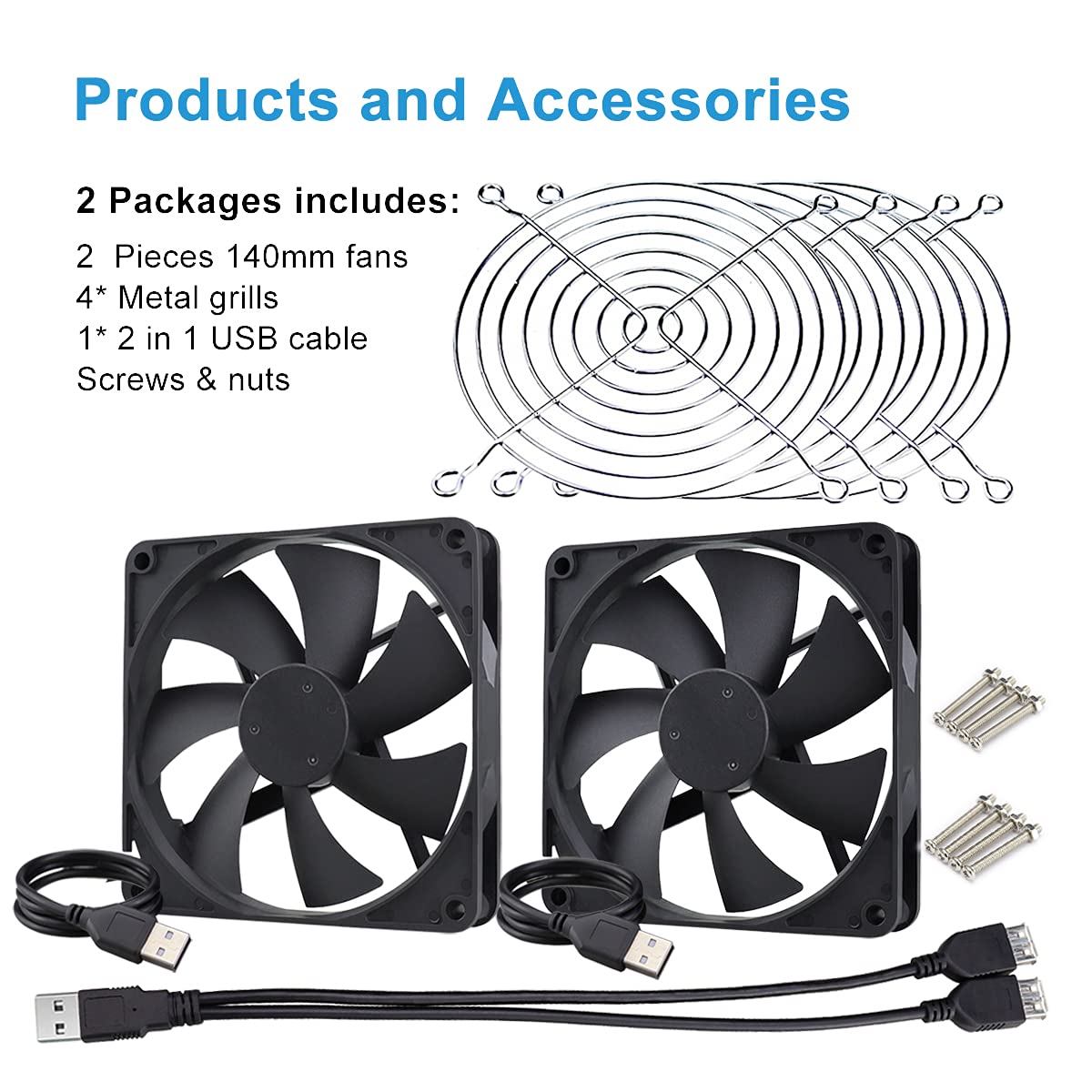 GDSTIME Ventilatore USB da 140 mm per computer da 140 mm x 25 mm ventola per PC doppia ventola da 14 cm 2 in 1 ventola di raffreddamento da 1500 giri/min per Xbox PS4 TV Box amplificatore router