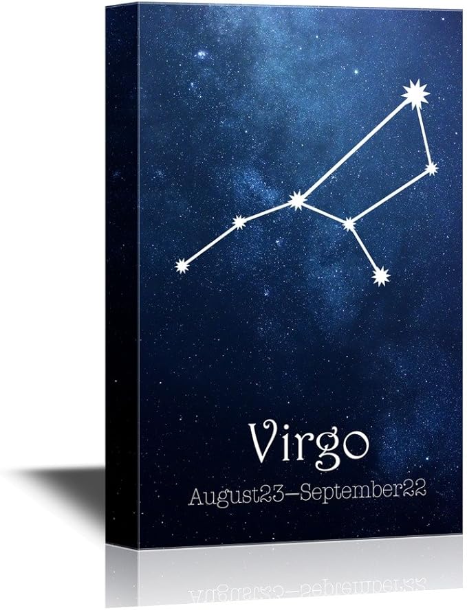 wall26 - 12 Zodiac Signs Constellation Canvas Wall Art - Virgo - Gallery Wrap Modern Home Art | Ready to Hang - 12x18 inches