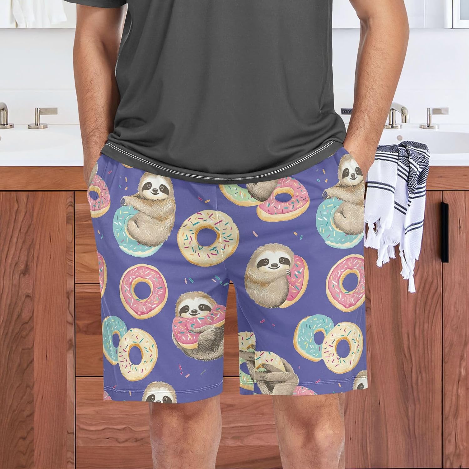 Vdsrup Sloth Men's Pajama Pants Short Sleepwear Donut Pj Bottom with Pockets Drawstring Lounge M - Image 6