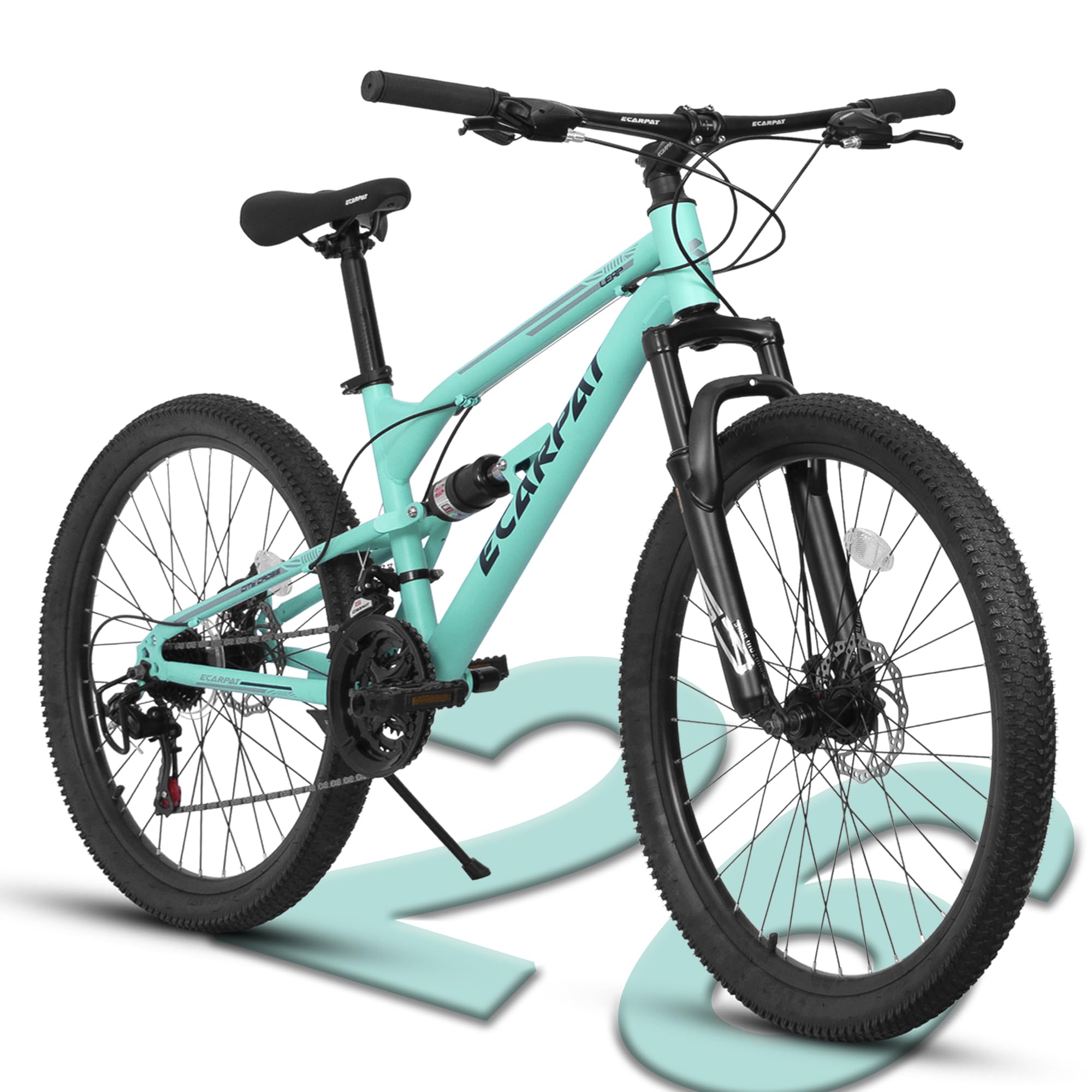 Mountain Bike 26 Inch Wheel, Dual Full Suspension 21-Speed Disc Brakes Thumb Shifter, Carbon Steel Frame Mountain Bike, Mens Womens Trail Commuter City Bicycles