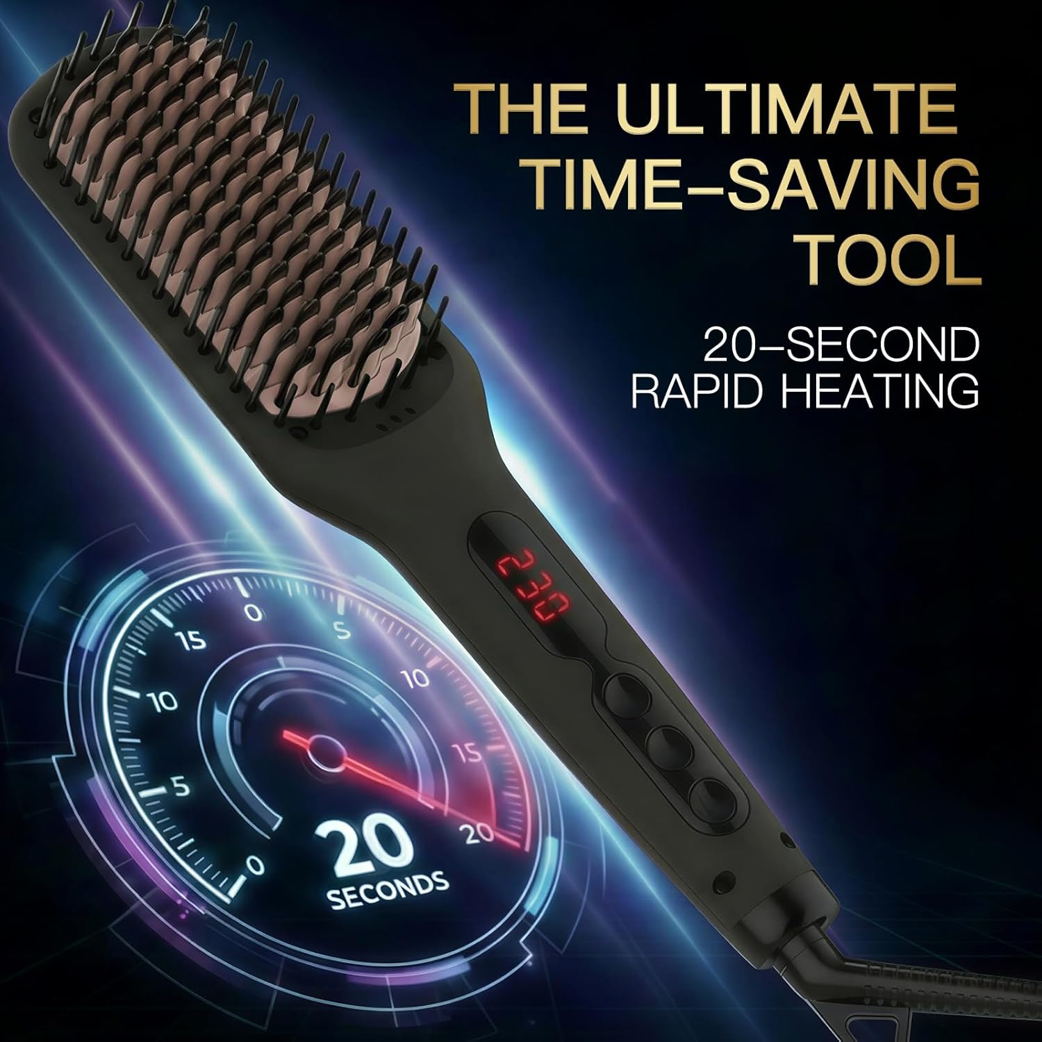 MEGAWISE Pro Ceramic Ionic Hair Straightener Brush for Home Salon, Straightening Hair Brush with 20s Heating Tech, Auto-Off, Anti-Scald with Universal Dual Voltage,Rotatable Power Cord, Black Global Recycled Standard Global Recycled Standard Global Recycled Standard - Image 3