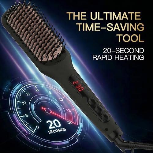 Miniatura 3 de MEGAWISE Cepillo alisador de pelo iónico Pro Ceramic para salón en casa, cepillo alisador con tecnología de calefacción de 20 segundos, apagado