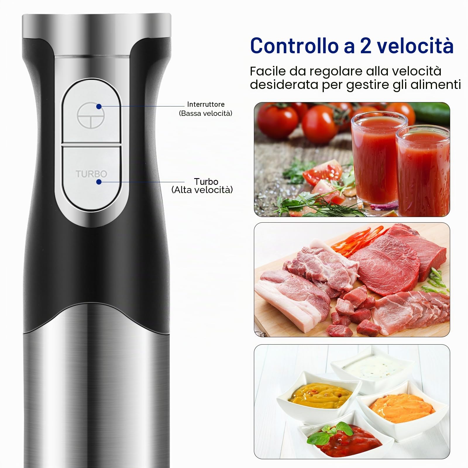 Frullatore a Immersione 1200W 6 in 1 Frullatore Tritatutto Multifunzionale con Acciao Inossidabile 304 Multifunzione Mixer Immersione con Turbo Presa Antiscivolo Velocità Regolabile