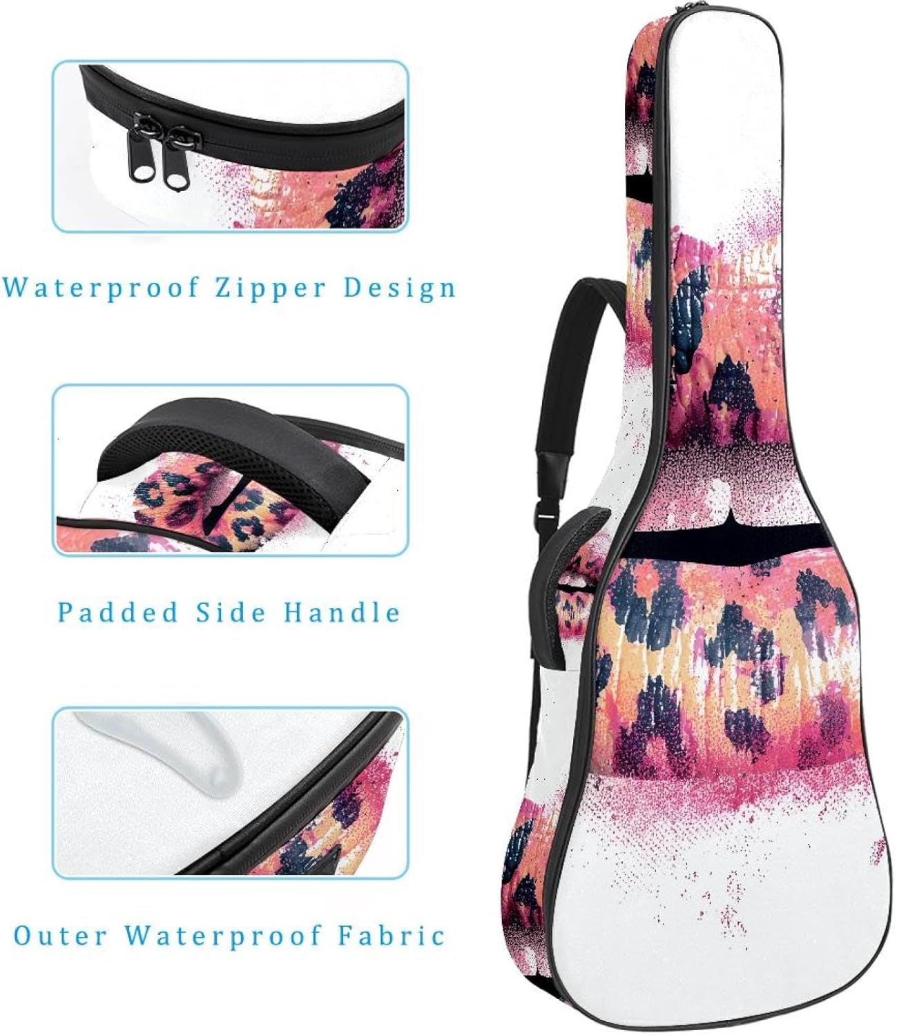 40 41 42 Inch Acoustic Guitar Bag, 0.4 In Thick Sponge Padded Guitar Case Gig Bag with Back Hanger Loop and 2 Pockets, Lips with Bright Cheetah Print