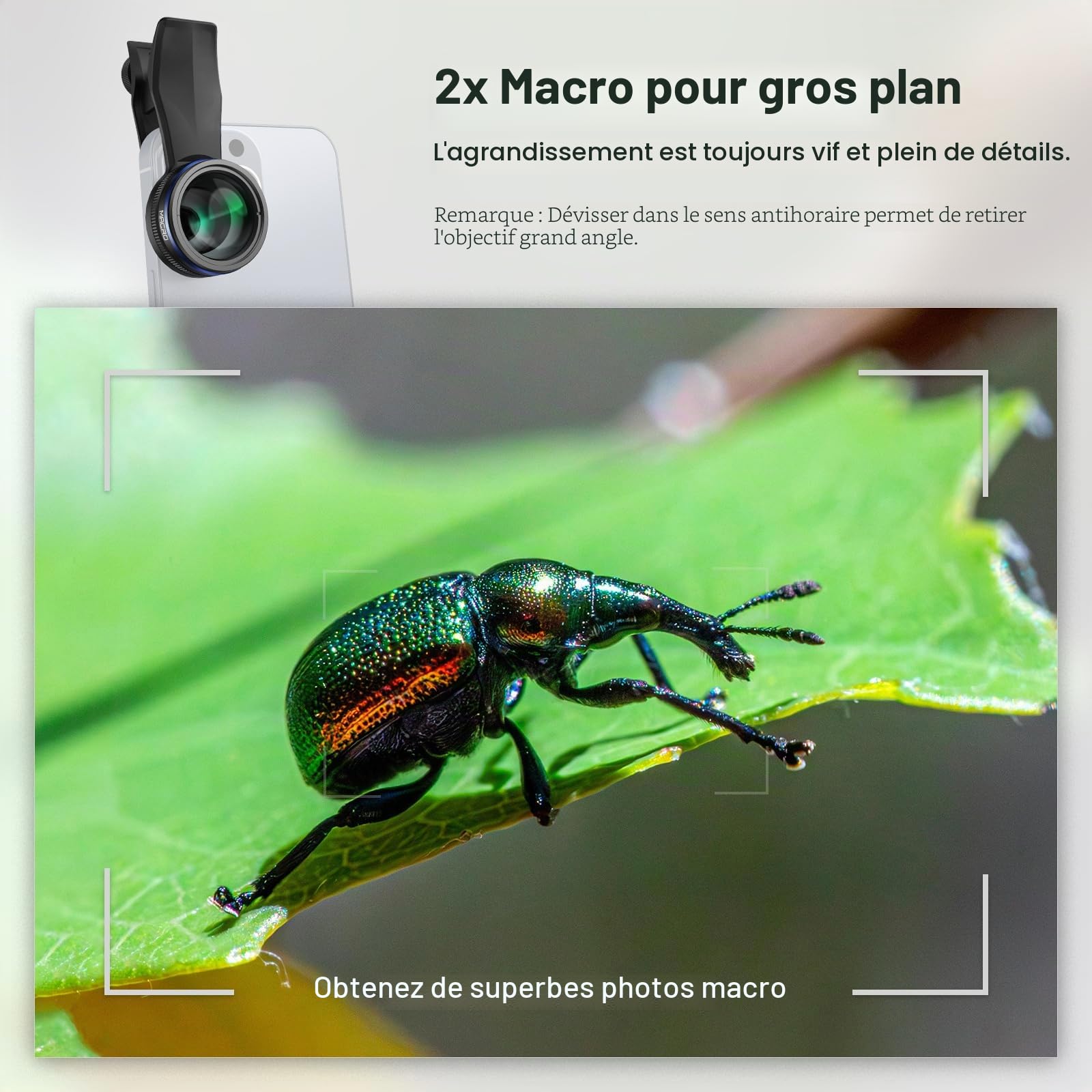 NEEWER Kit d'Objectifs pour Smartphone 2 en 1, Objectif Grand Angle 0,75x et Macro 2x Compatible avec iPhone,Samsung,Android Phone, Objectif HD Détachable avec Bague d'Adaptation de 17mm à 37mm,LS-60