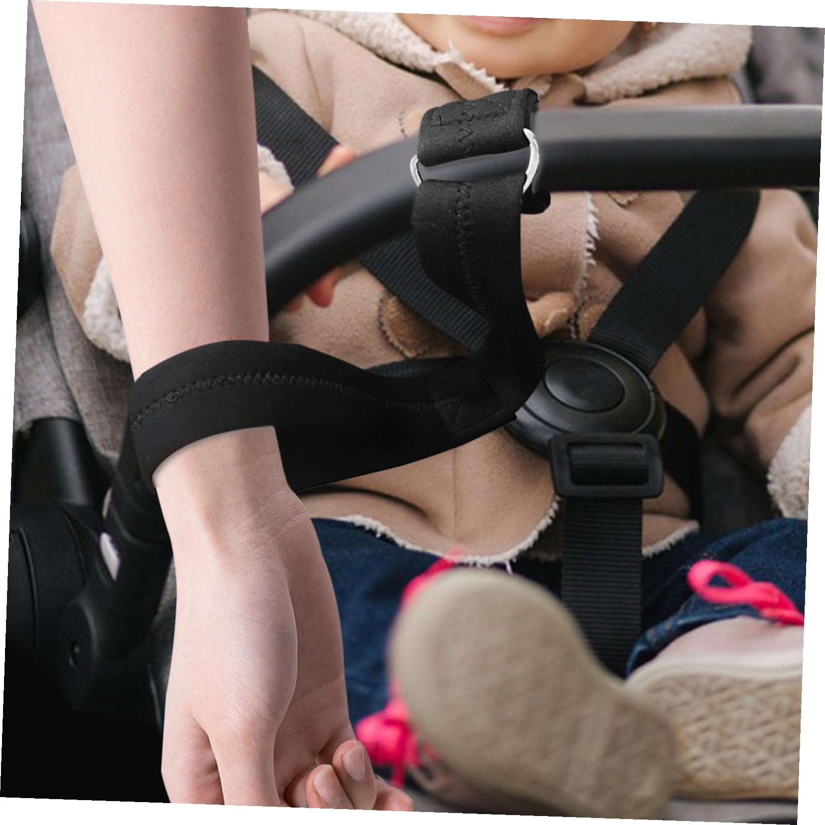 Bracciale Anti-slip per Passeggino Nero Neoprene Sicurezza | Carrello Porta Bimbi, Cinturino da Polso di Sicurezza, Accessori Passeggino