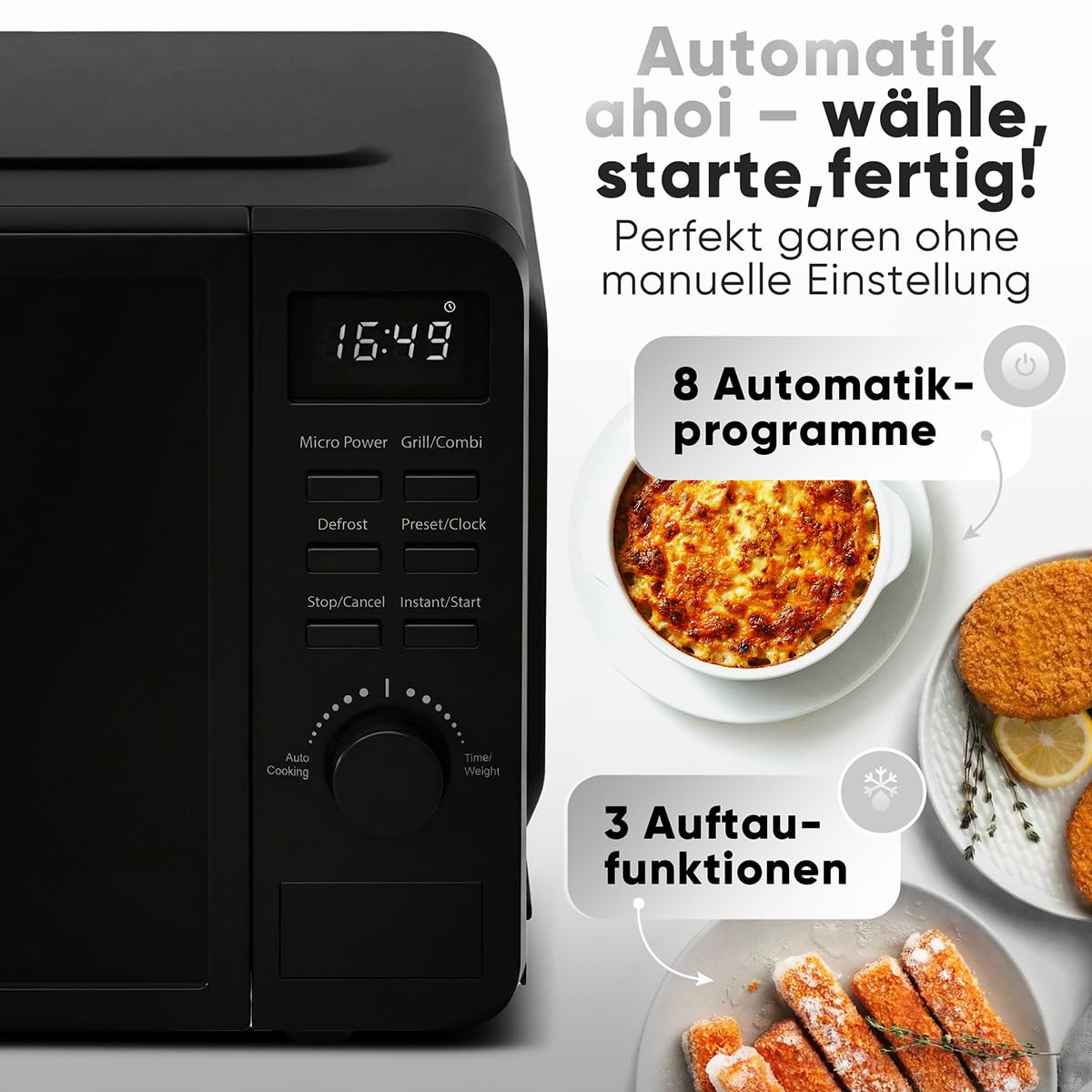 ProfiCook® Mikrowelle mit Grill | 800 Watt Grill | 20L | 8 Automatikprogramme | Timer | inkl. Drehteller und Grillrost | Uhrzeitanzeige | Microwellengerät | PC MWG 1319