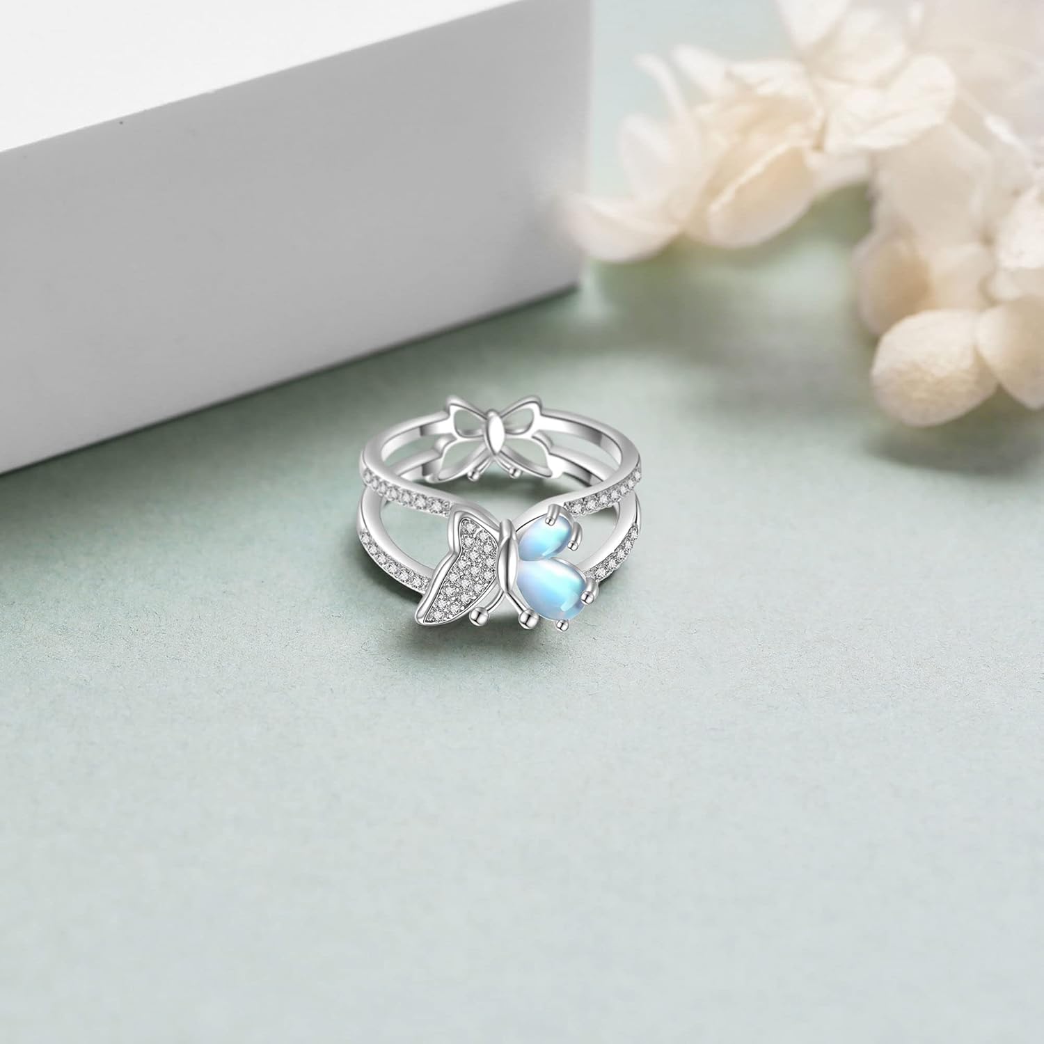 YAFEINI Butterfly Rings Sterling Silver Moonstone Butterfly Mother's Day Jewelry Mothers Day for Women Mom - Image 4